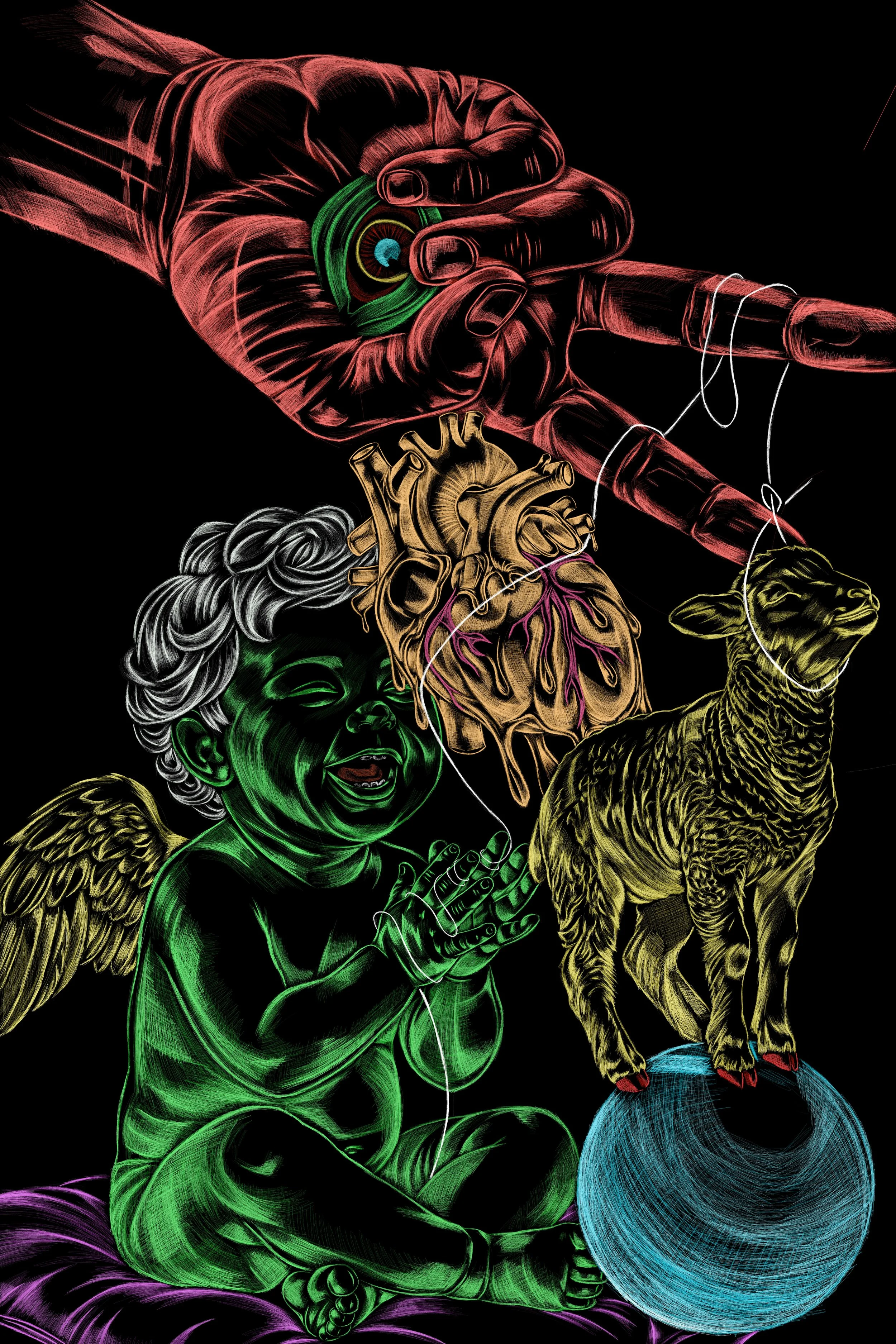 Little Lamb's Adventures 2: Little Lamb does a Circus Trick, 2026. Digital/printed on metal canvas, - 7200 x 10800 px / 24 x 36 in