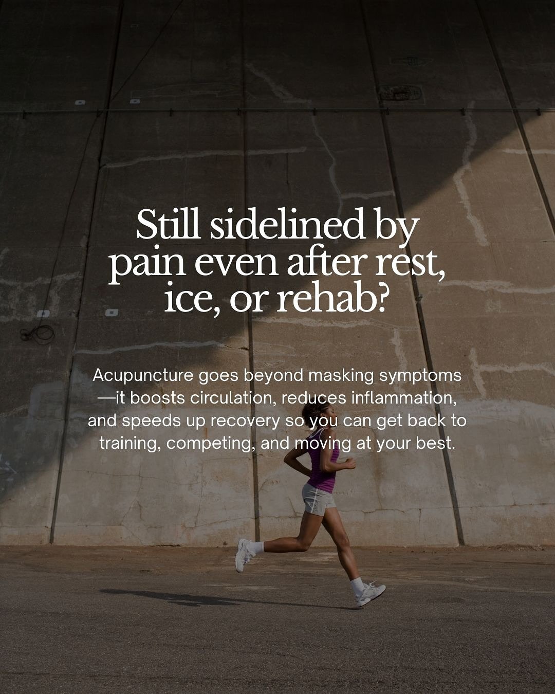 Still in pain even after rest, ice, or rehab? 
Acupuncture goes beyond just masking symptoms&mdash;it supports your body&rsquo;s natural healing process. By improving circulation, reducing inflammation, and calming the nervous system, it helps you re