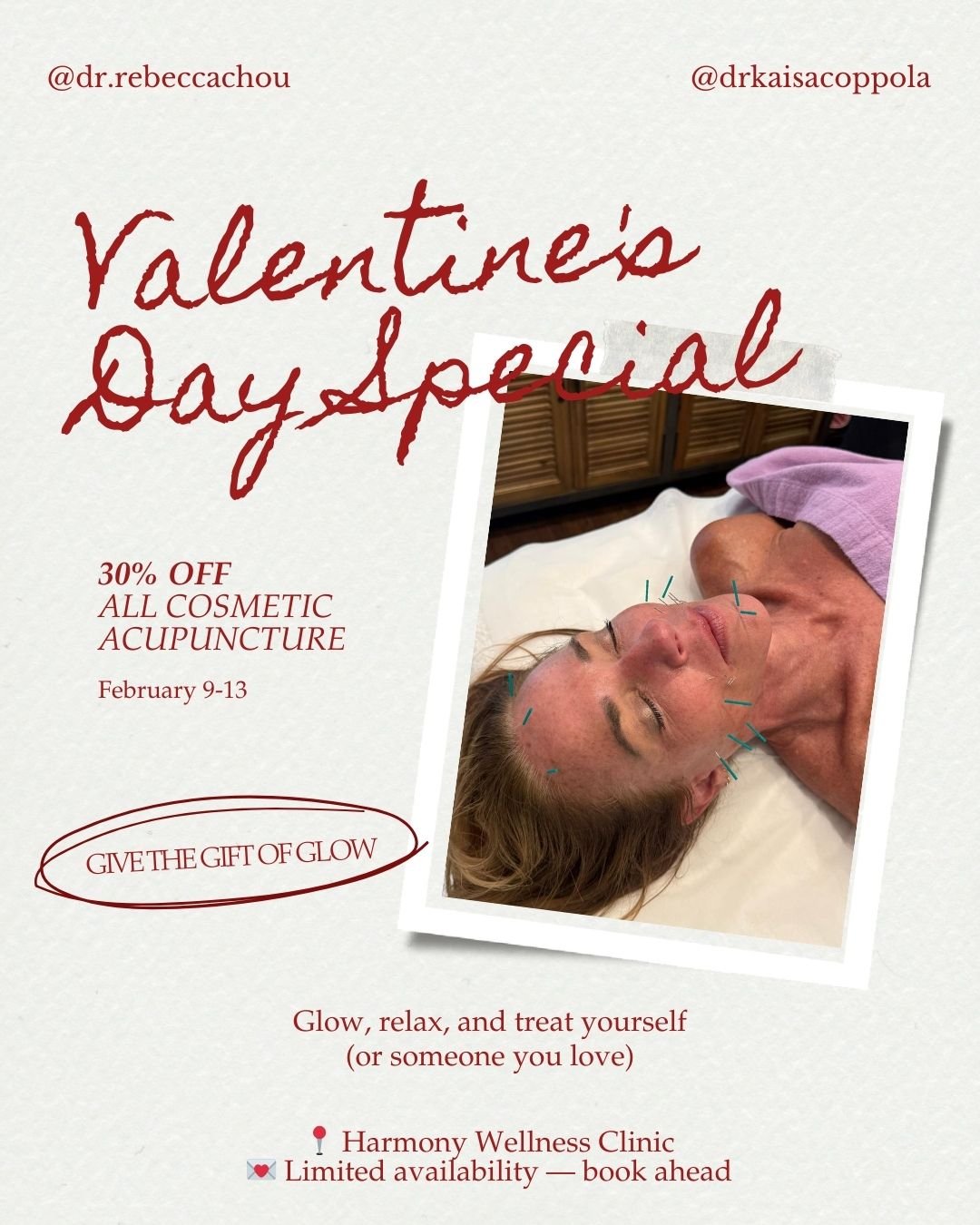 Valentine&rsquo;s Day Special 💖✨

Glowing skin is the best kind of love language.

To celebrate Valentine&rsquo;s Day, I&rsquo;m offering 30% off all facials for the week leading up to Valentine&rsquo;s Day 💆&zwj;♀️💗

Whether you&rsquo;re getting 
