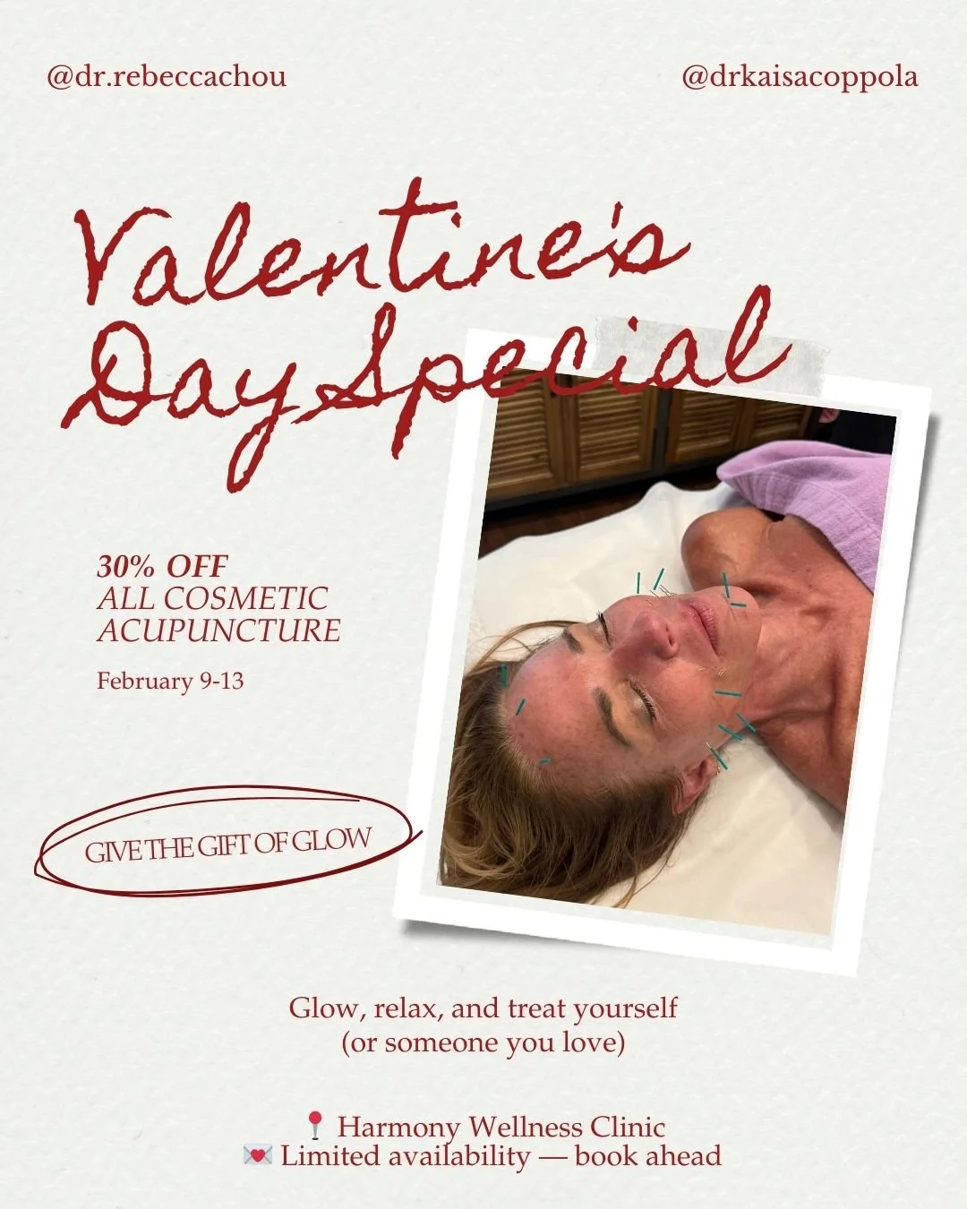 Valentine&rsquo;s Day Special 💖✨

Glowing skin is the best kind of love language.

To celebrate Valentine&rsquo;s Day, I&rsquo;m offering 30% off all facials for the week leading up to Valentine&rsquo;s Day 💆&zwj;♀️💗

Whether you&rsquo;re getting 