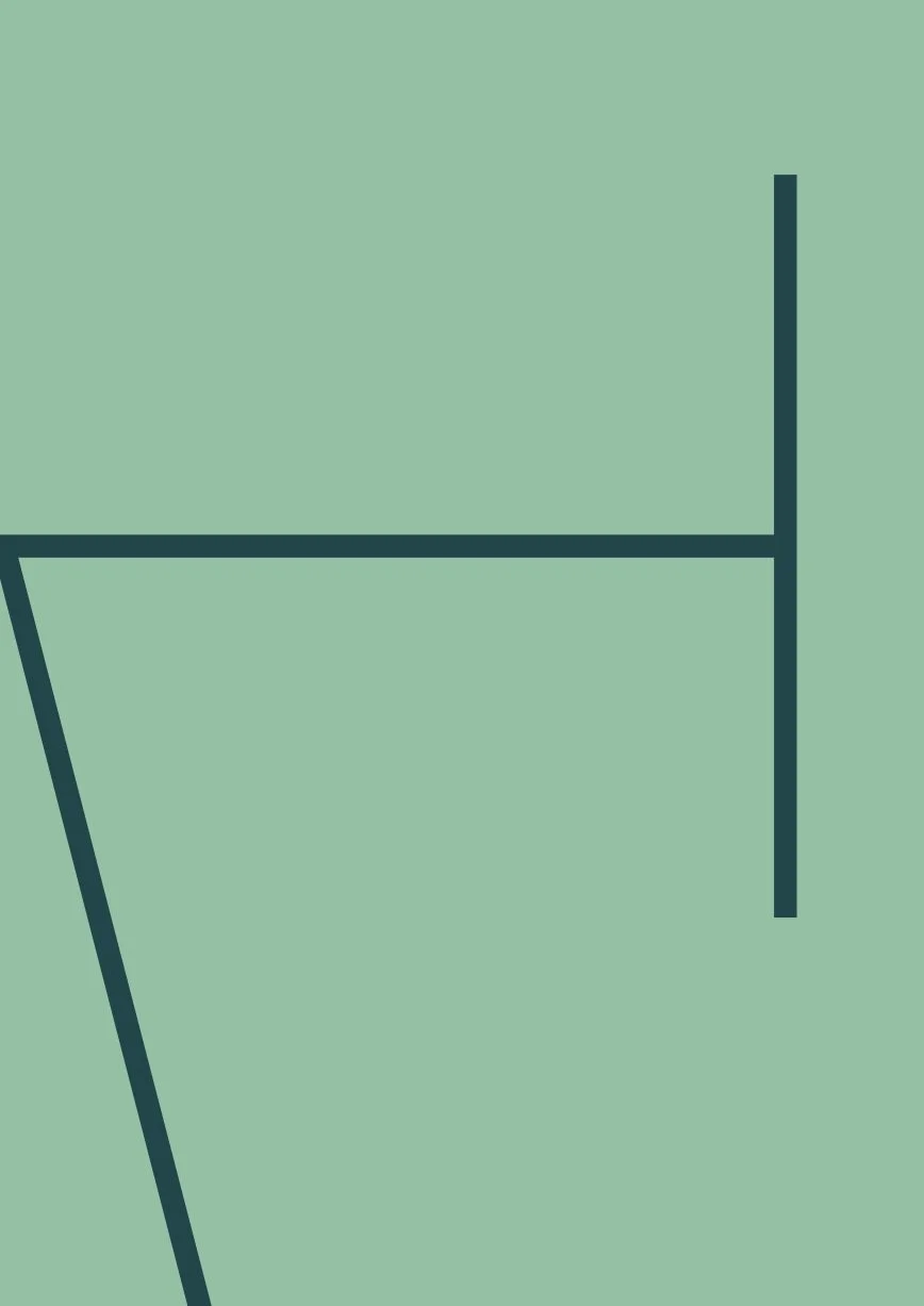 Close-up of a minimalist line drawing of a chair on a green background.