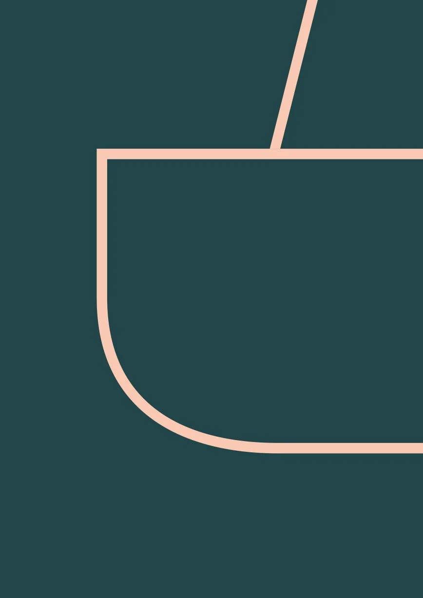 Abstract digital art with dark teal background and light pink curved lines.