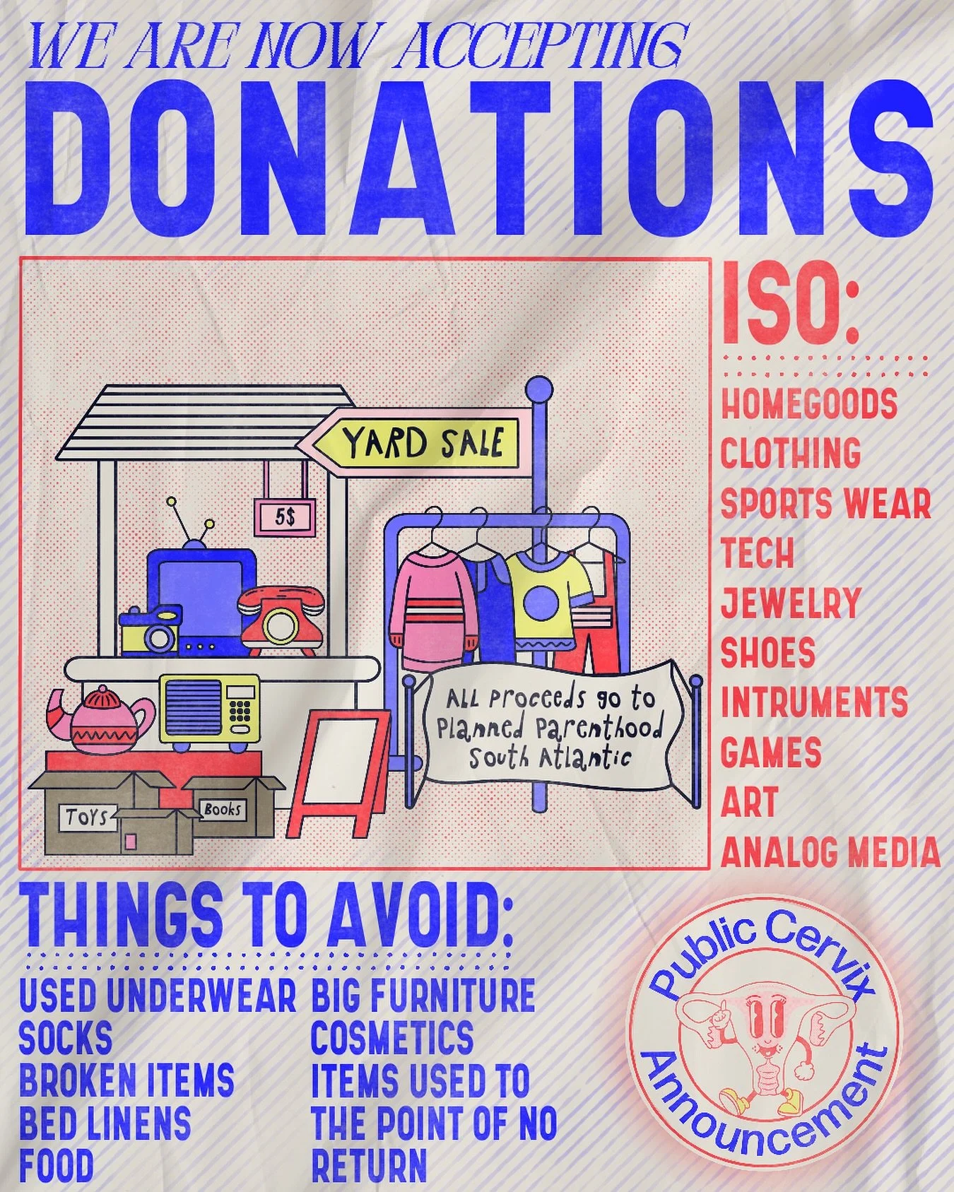 We are now accepting donations for the Yard-Sale!! If you are unfamiliar, PCA’s “Yard-Sale” is how we are able to generate about 65% of the funds we donate to Planned Parenthood South Atlantic. We collect your donations, clean them,