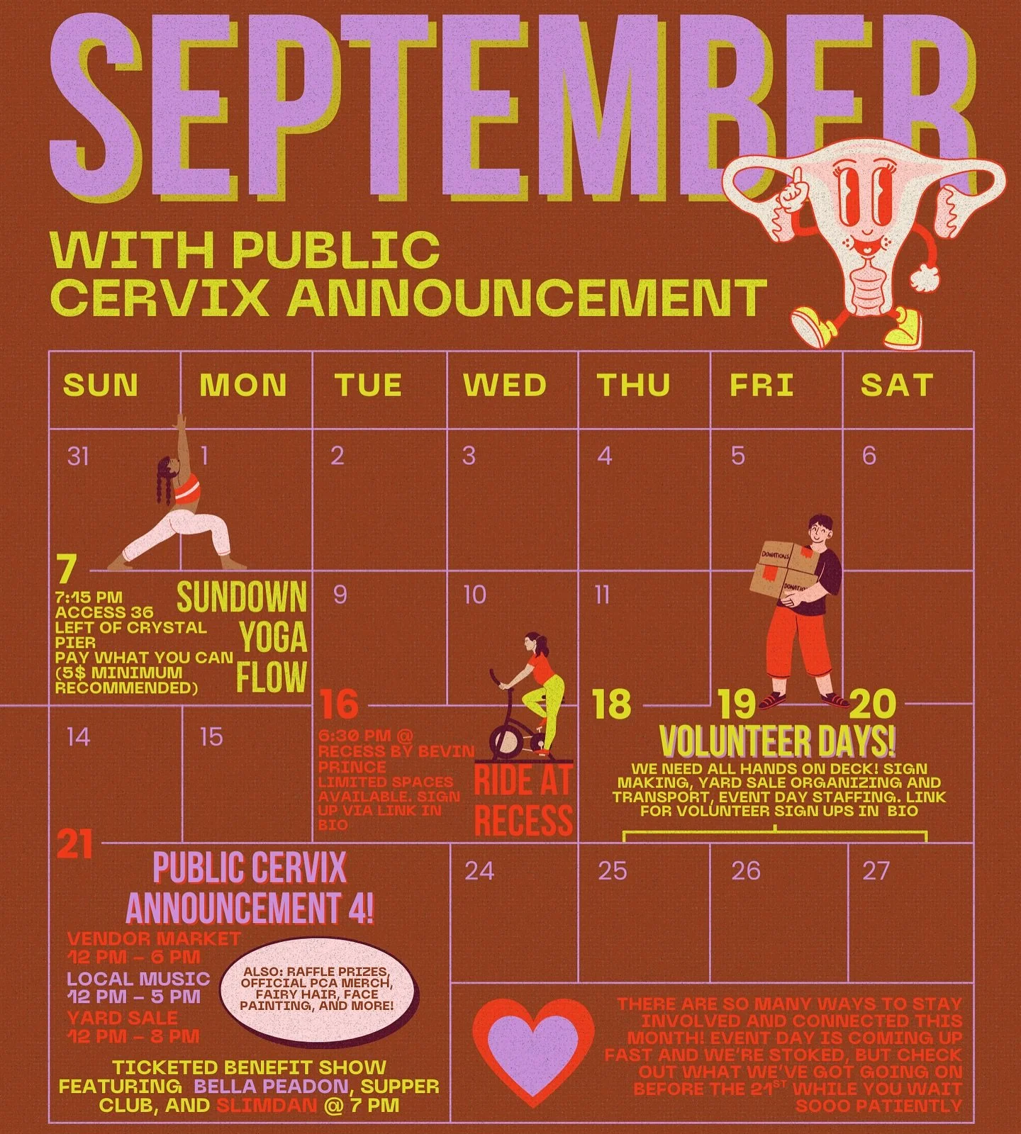 Holy cow, everyone, it’s SEPTEMBER!! You know what that means: we are less than a month out from Public Cervix Announcement 4! This month is packed with events and opportunities to get involved. Even though our main event is Sunday, September 2