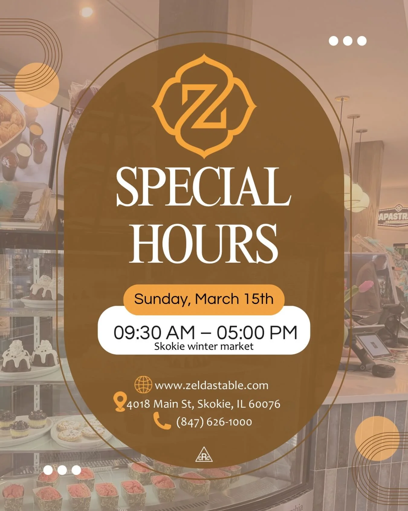 Sunday plans? We&rsquo;ve got you covered. 😉
Join us March 15th from 9:30 AM &ndash; 5 PM for fresh food, sweet treats, and everything you love from our kitchen. Come hungry! 🍰🥪

Skip the lines and order online for pick up or delivery at www.zelda