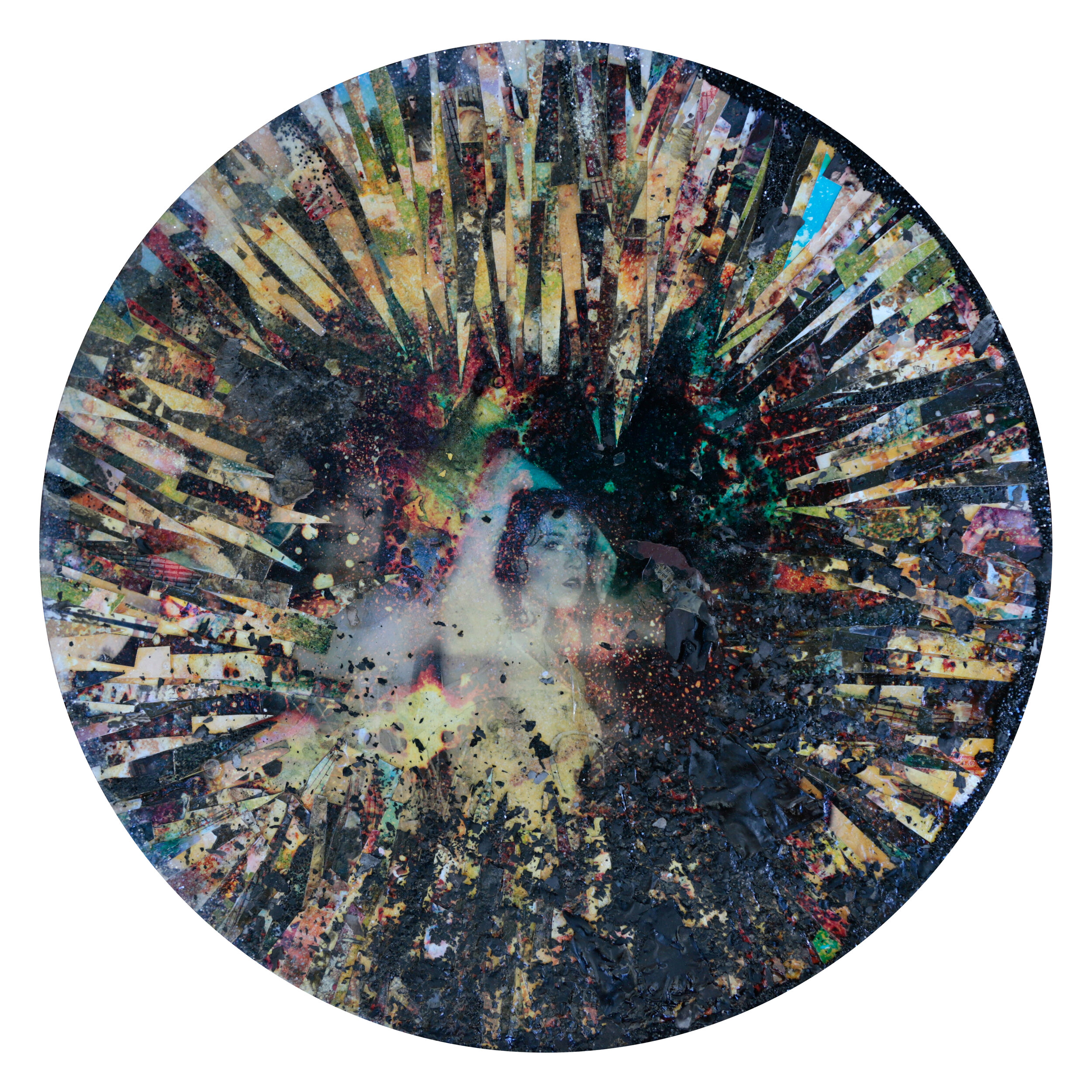   Self Portrait in Subdivision   photographs, paper, and glitter on canvas  18in x 18in  2020 