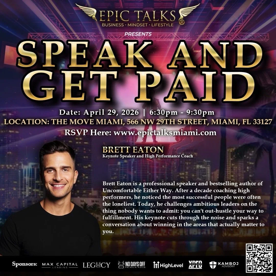 This Wednesday here in Miami&hellip;

I&rsquo;m hitting the stage at Epic Talks: &ldquo;Speak &amp; Get Paid,&rdquo; alongside some impressive speakers to share a bit of my story, while breaking down how to craft your own message and get paid to shar