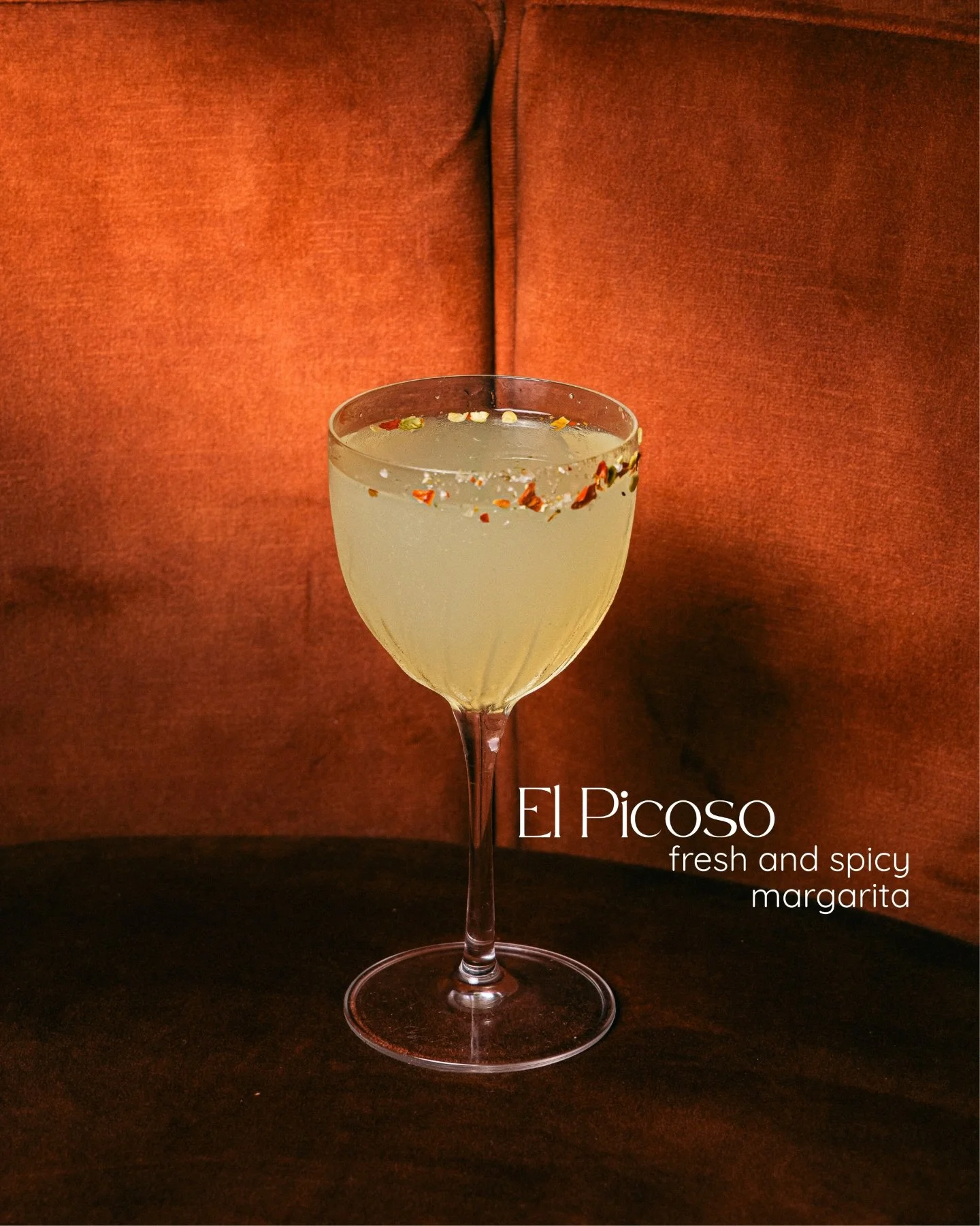 EL PICOSO 🌶️🍋&zwj;🟩
A margarita with a little fire in its soul.

Fresh, bright and just the right amount of spicy &mdash; El Picoso brings the heat while keeping things crisp and refreshing. Made to sip slowly with the sea breeze.

Jalape&ntilde;o