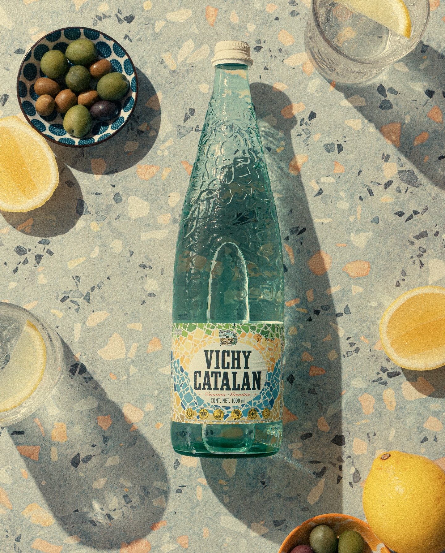 Our sparkling water of choice: Vichy Catal&aacute;n. Naturally carbonated mineral water from Catalonia, Spain - crisp, highly mineralised and served on restaurant tables across Spain for over a century. A little taste of Spain, right here at Amarilla