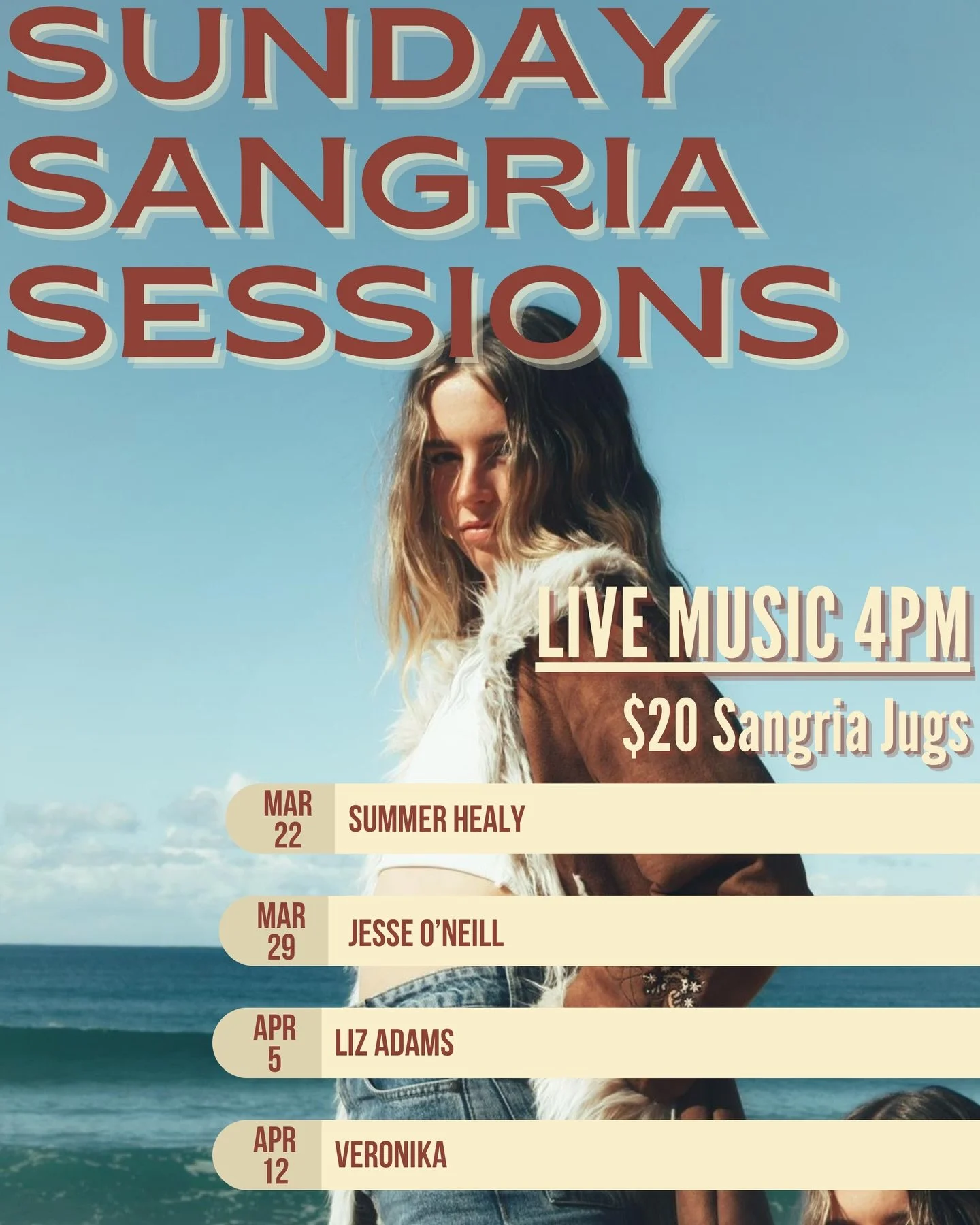 Your Sunday afternoon ritual just got even better with $20 Sangria Jugs for our Sangria Sessions from 4pm. 

Enjoy live music and a limited tapas menu for snacks at sunset. Tomorrow March 22 we have the amazing @summer.healeymusic coming to entertain