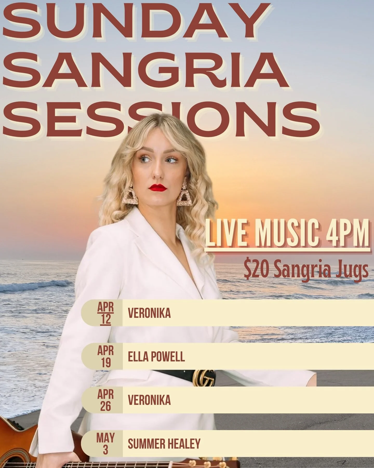 What are you doing this Sunday afternoon? Come join us for live music, tapas and sunset sips - including $20 Sangria Jugs! 

Amarilla fave @weddingswithvee will be regaling our guests with her musical stylings yet again, and we can&rsquo;t wait! Vero