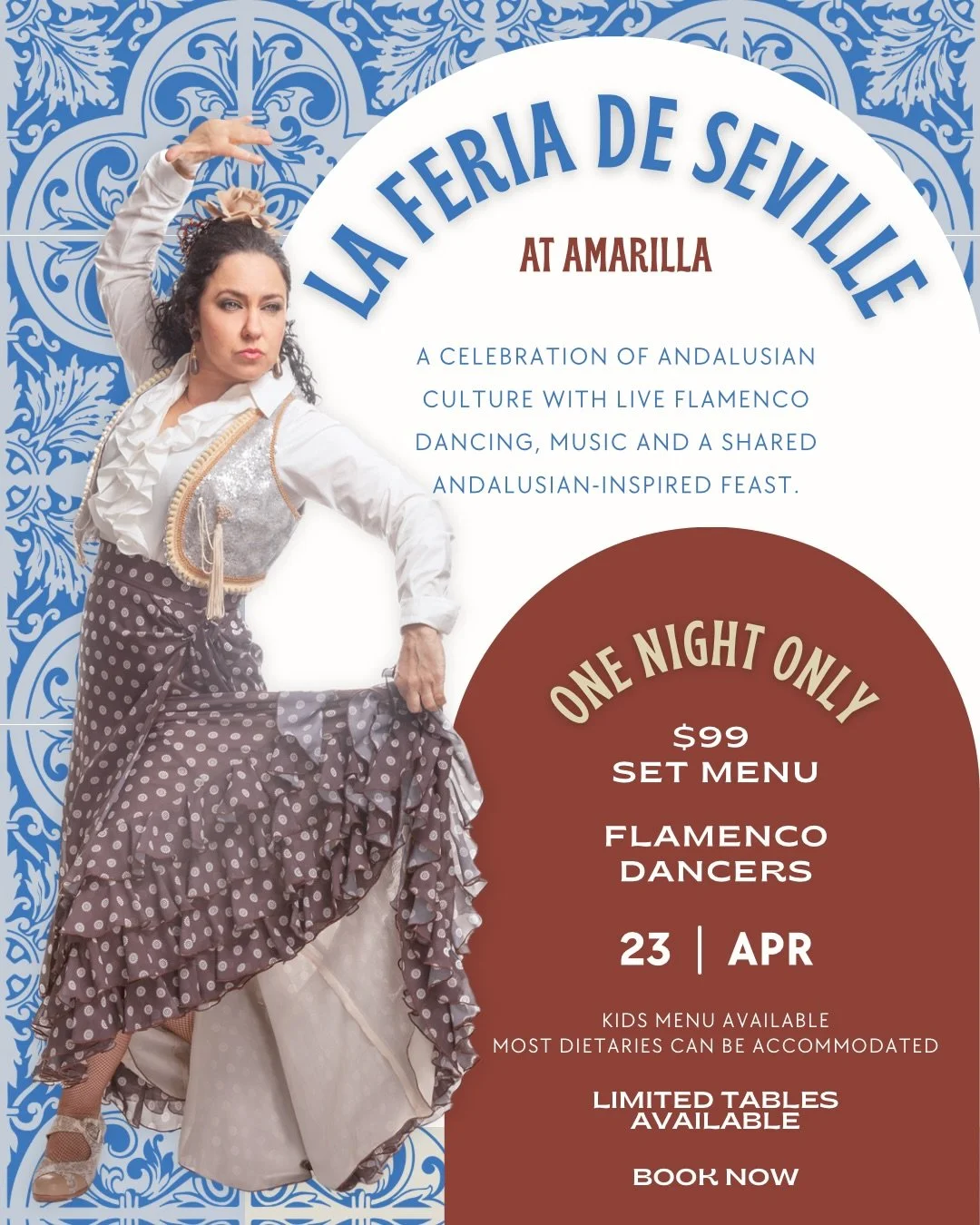 La Feria de Sevilla, one night only. 💃

Inspired by one of Spain&rsquo;s most iconic celebrations, this is a night that brings the spirit of Andalusia to the waterfront at Amarilla, where food, music and movement come together.

Live flamenco dancer