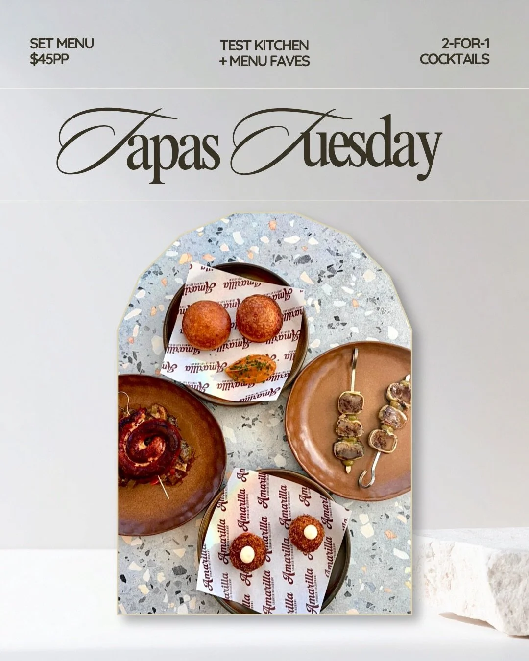 New week, new Tapas Tuesday menu incoming. You&rsquo;re going to want to make plans for this one, trust me! 

$45pp gets you four plates, built around what we do best and what our chefs are currently playing with. A mix of favourites and test kitchen