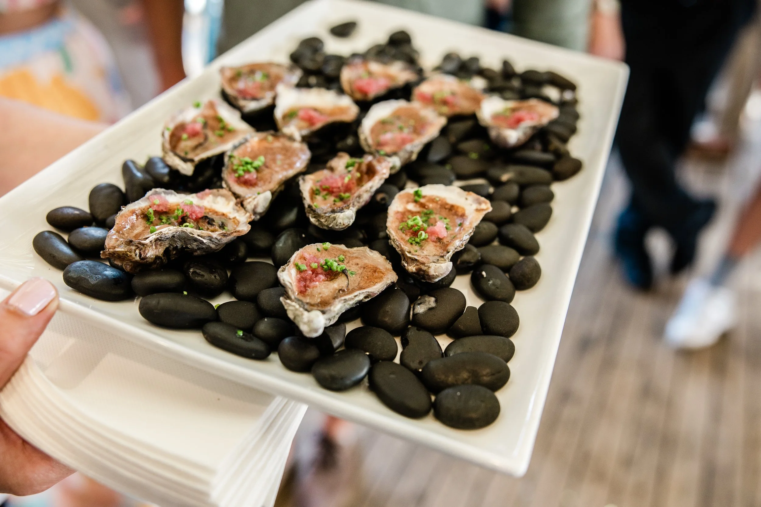 tray of roasted oysters for wedding catering central coast terrigal