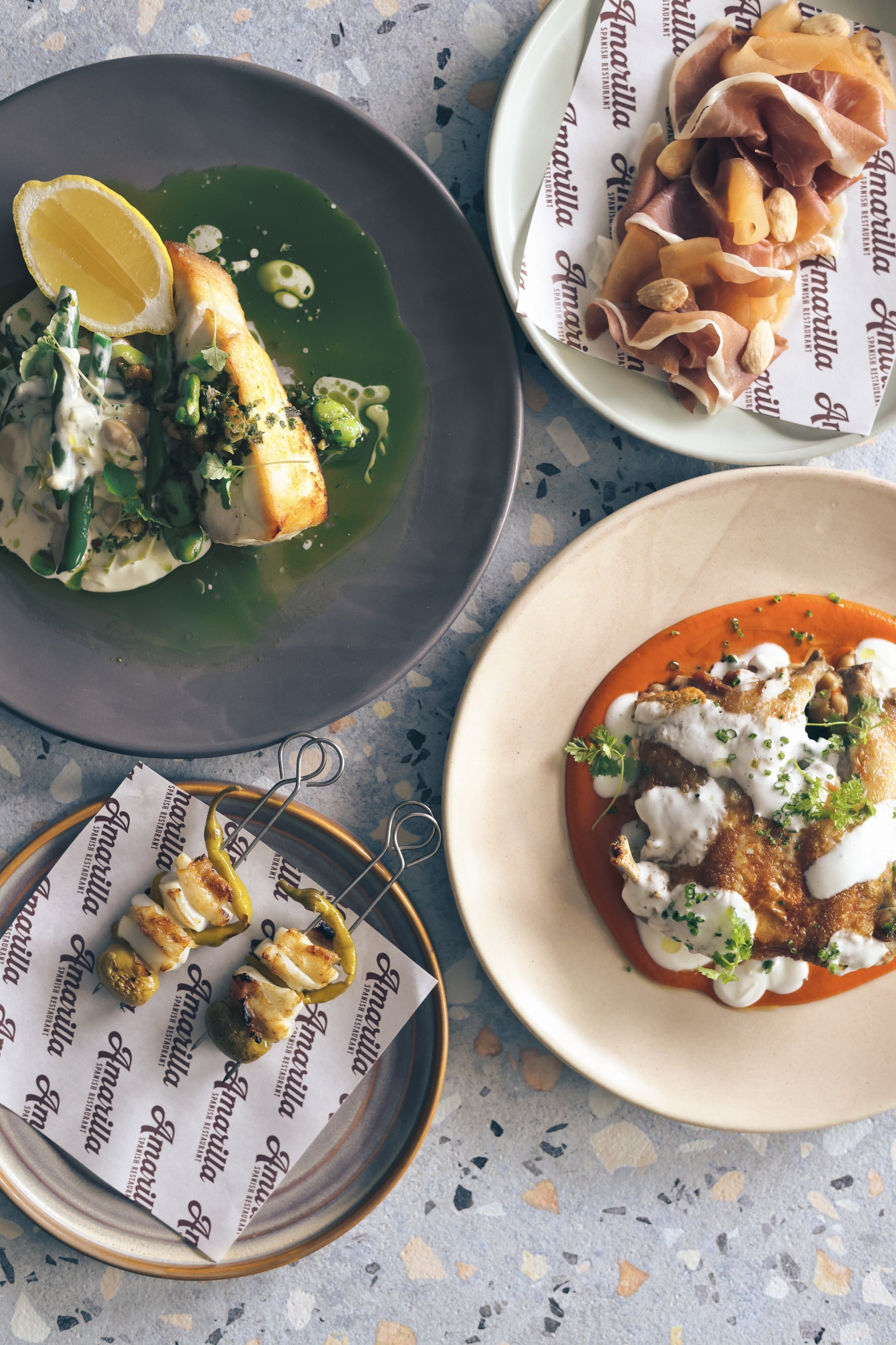 share plates on table at Amarilla restaurant coeliac friendly dining on the Central Coast