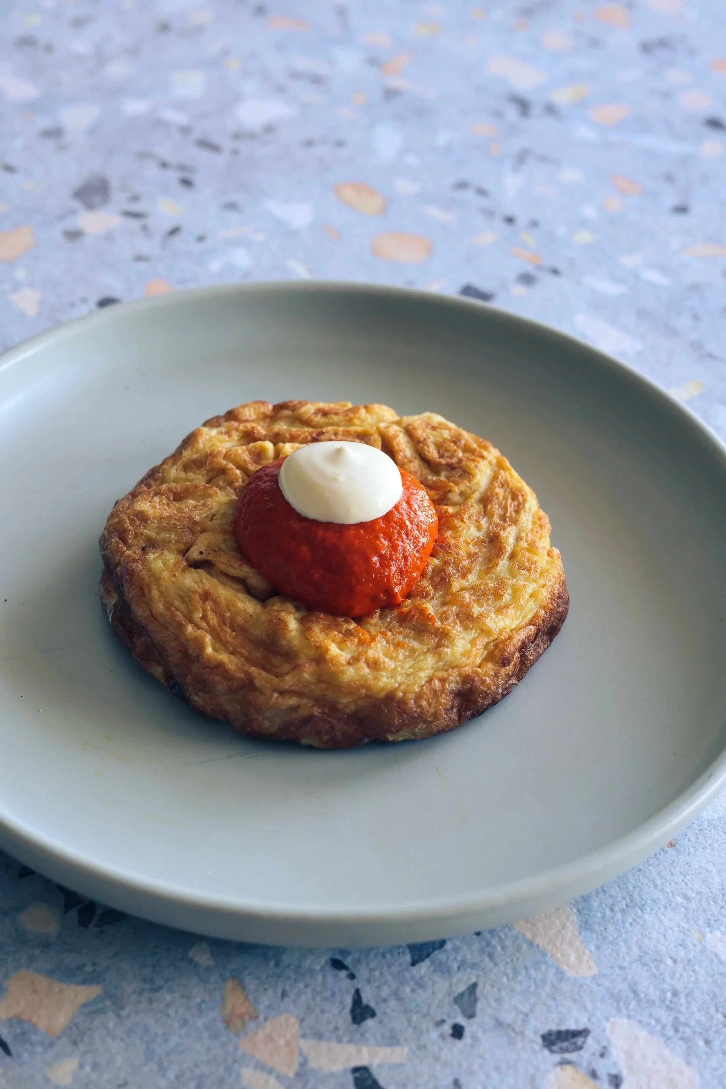traditional  spanish pintxos tortilla at tapas restaurant in terrigal