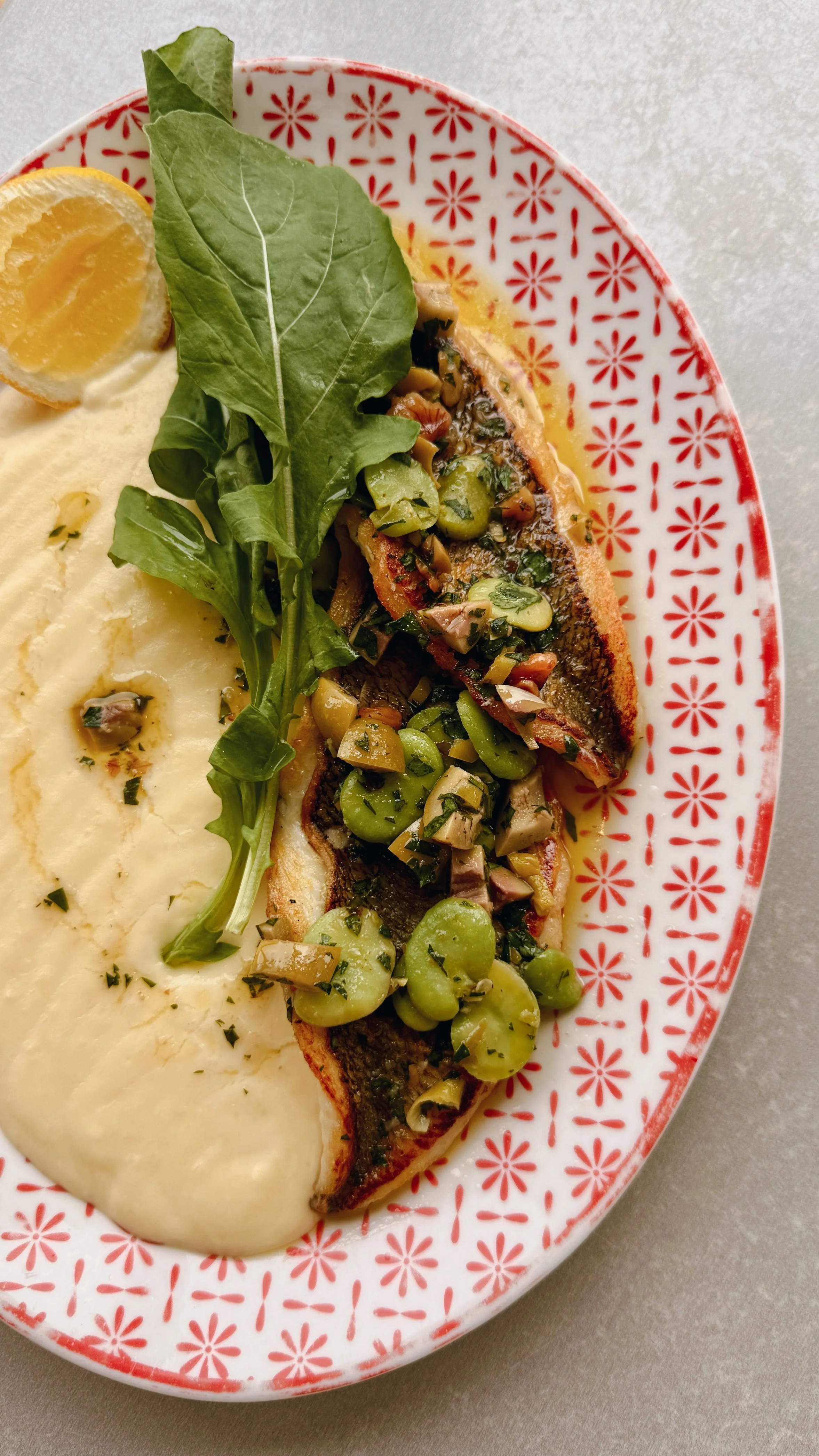 Market fish of the day main meal at Amarilla spanish restaurant terrigal served with potato puree