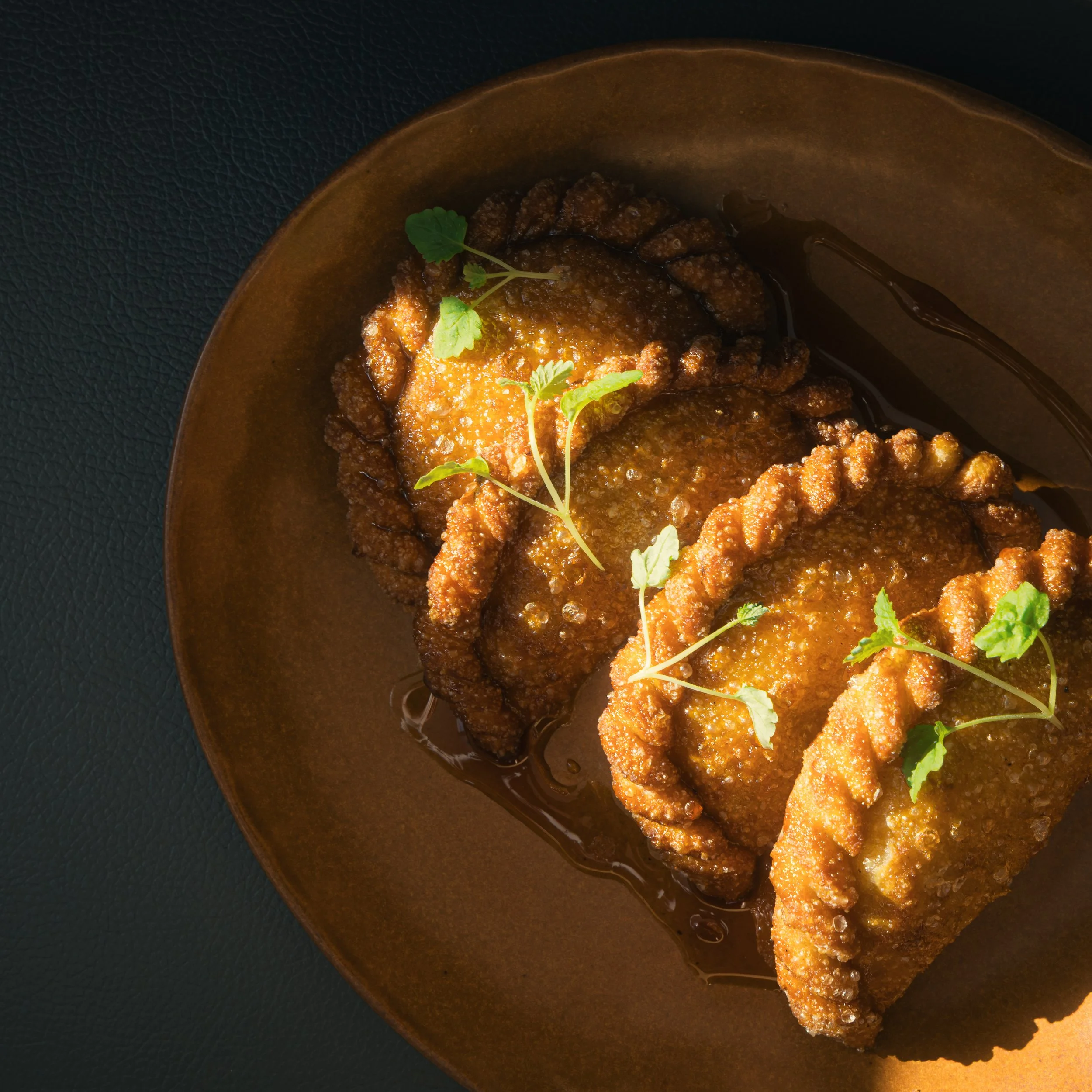 Duck empanadas with Pedro Ximénez at Amarilla Spanish tapas restaurant, Terrigal Central Coast NSW