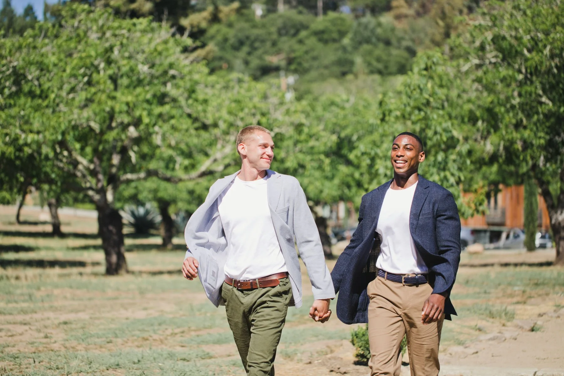 Aaron and Bradley, Groom and Groom together at Triple S Ranch in Calistoga, California