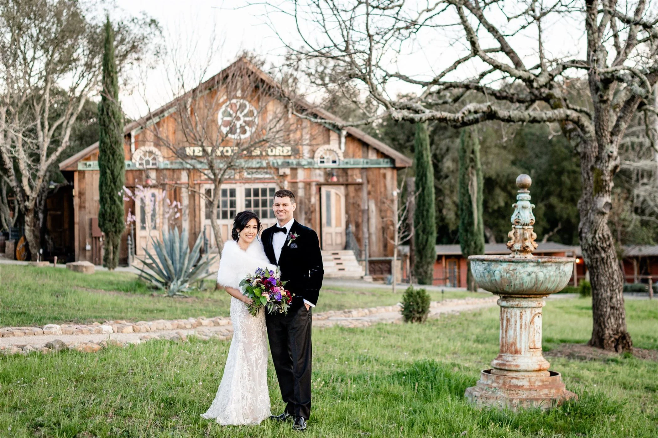 Bride and groom posing together t Triple S Ranch, Calistoga, California