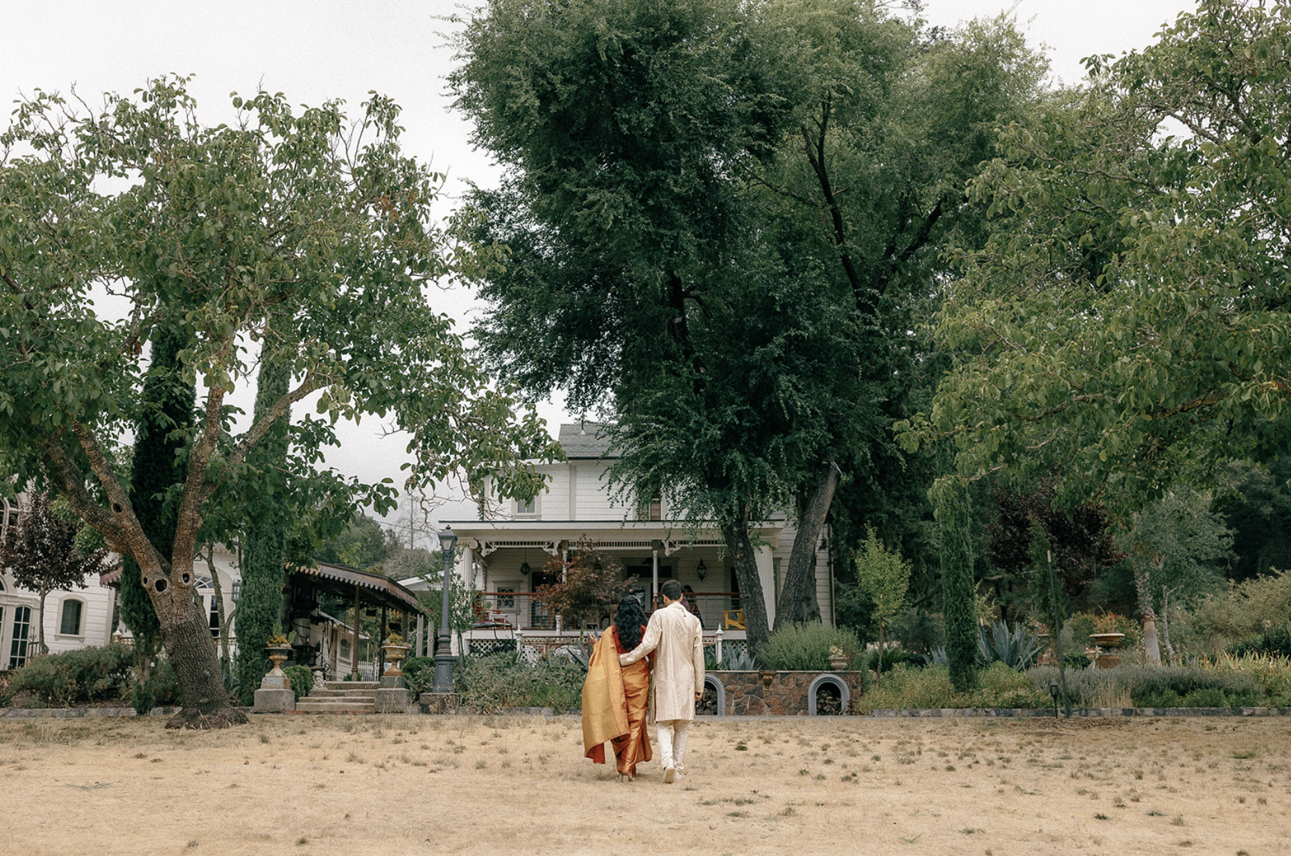 bride and groom outside on triple s ranch in calistoga california