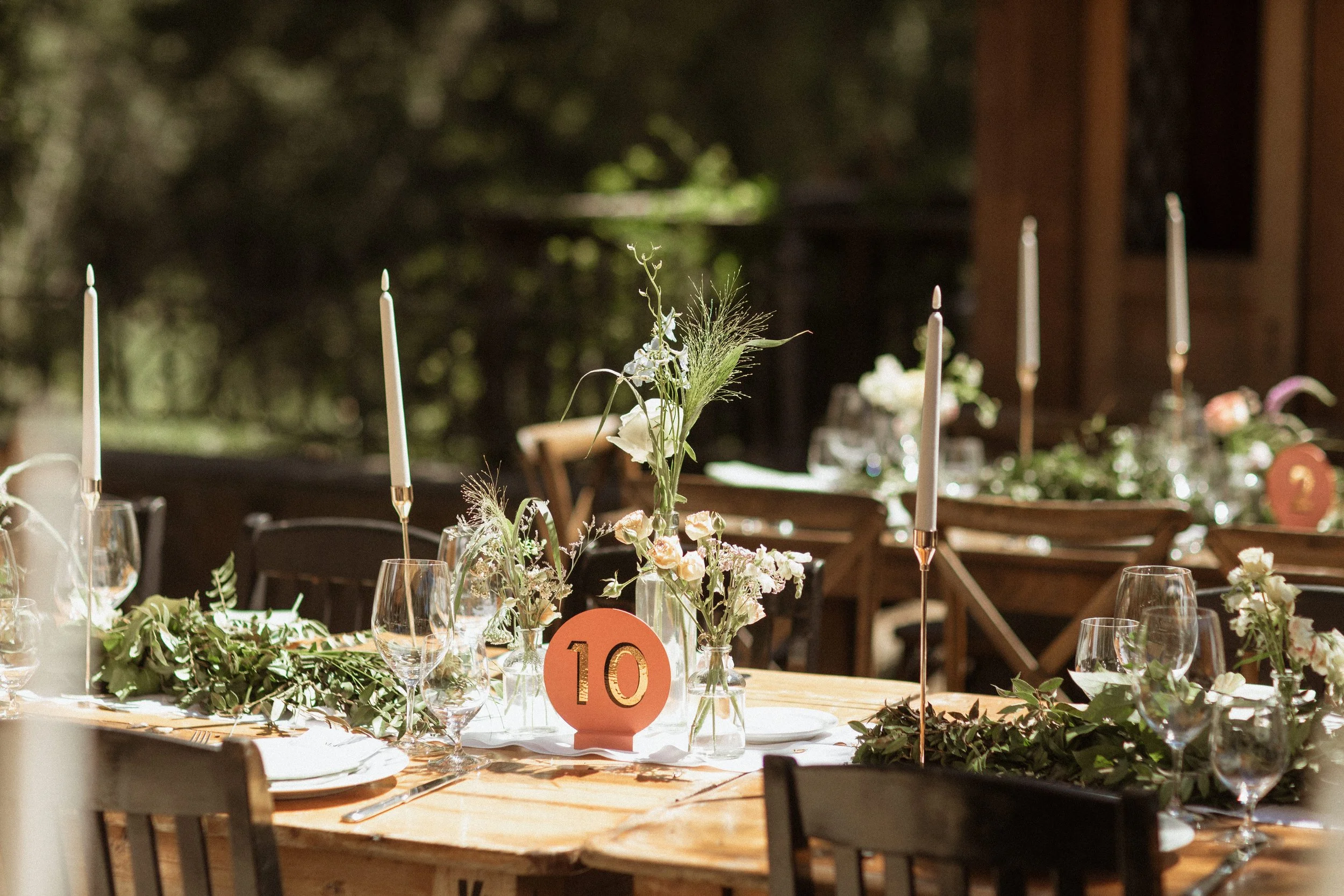 Wedding reception table at Napa Valley ranch wedding venue