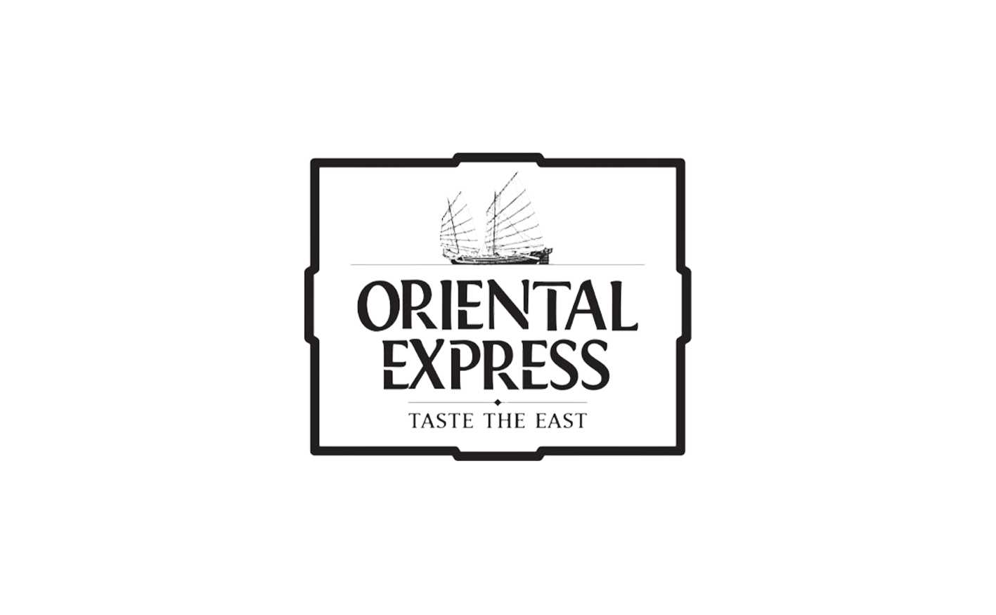 Logo for Oriental Express with a line drawing of a sailing ship and text "Taste the East"