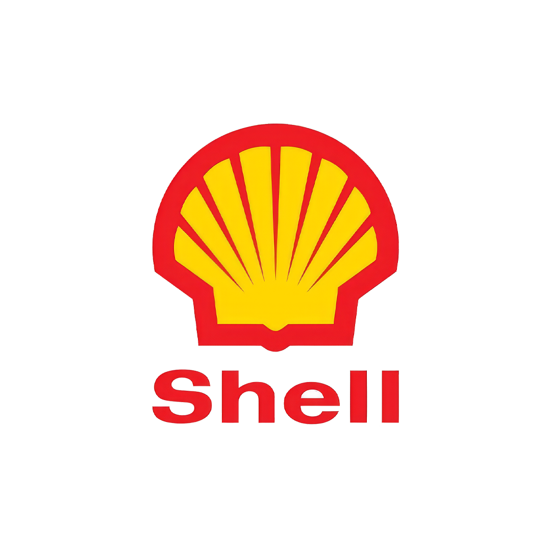 Shell logo with yellow shell graphic and red outline, and the word 'Shell' in red text underneath.
