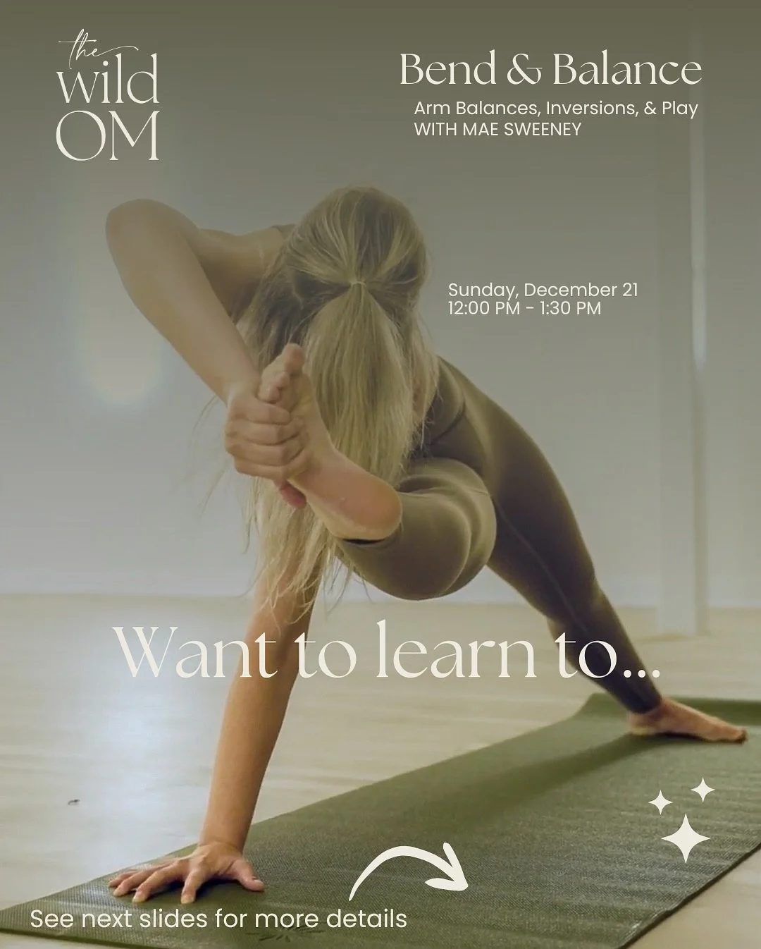 December 🎅 opportunity to fly &amp; sleighhhh 🎄 Come bend, balance, &amp; break free with Maeghan! ✨Join Mae @namastemaeyoga for a fast-paced, 90-minute, moderately heated workshop designed to level up your practice. Build heat with purposeful dril