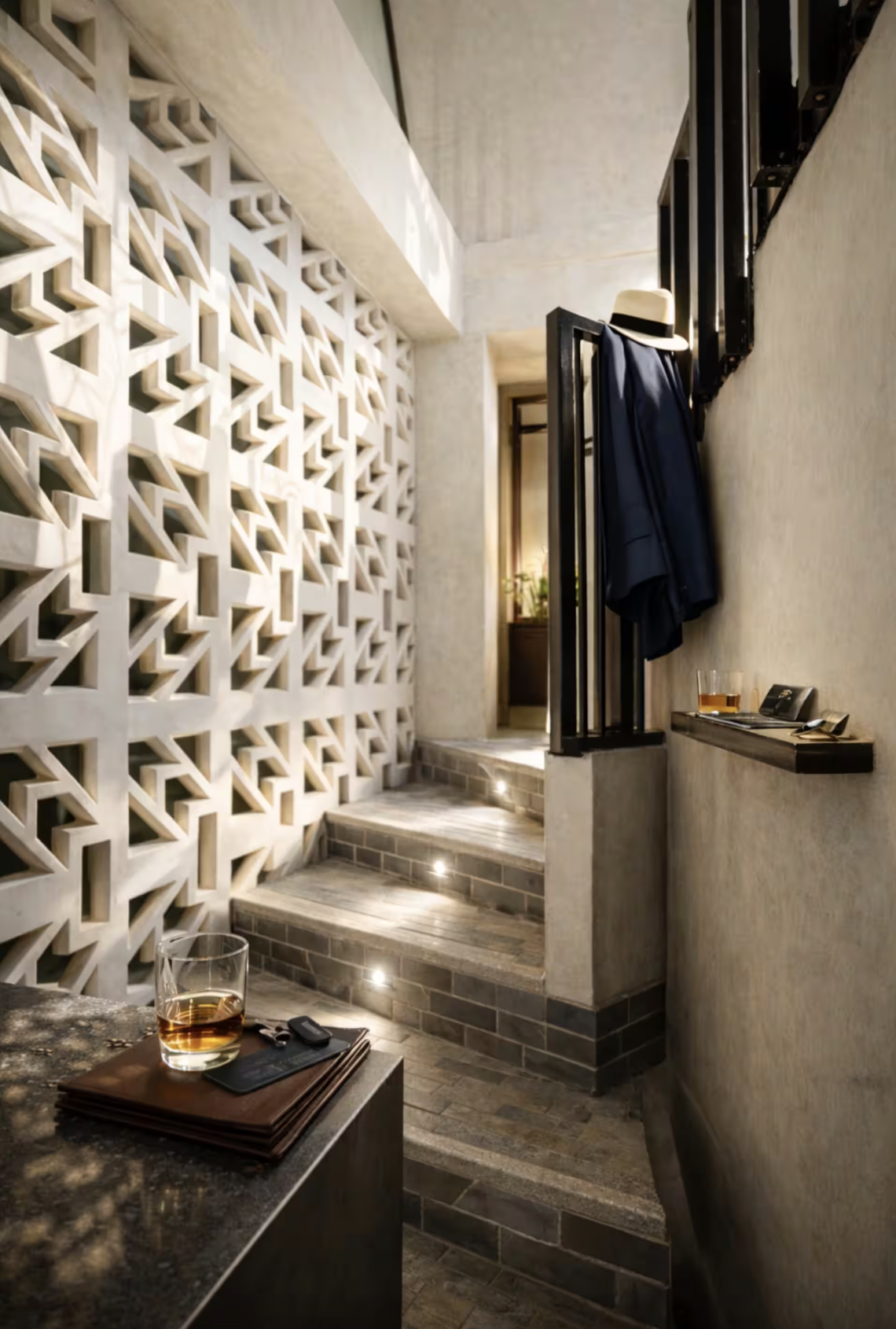 Spacious walk-in closet with wooden shelves and drawers, a full-length mirror, and a coat hanger.