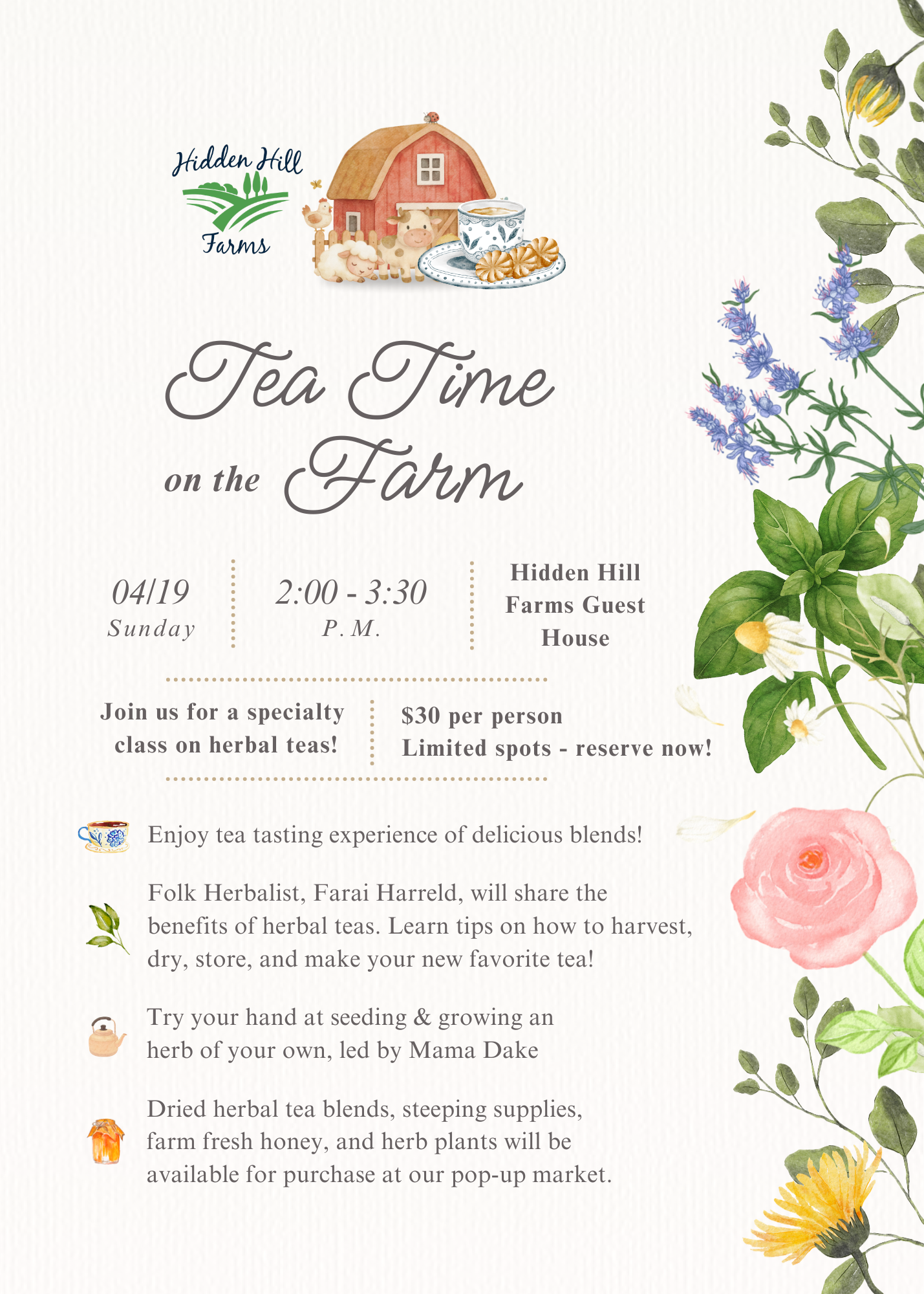 Tea Time on the Farm, Hidden Hill Farms