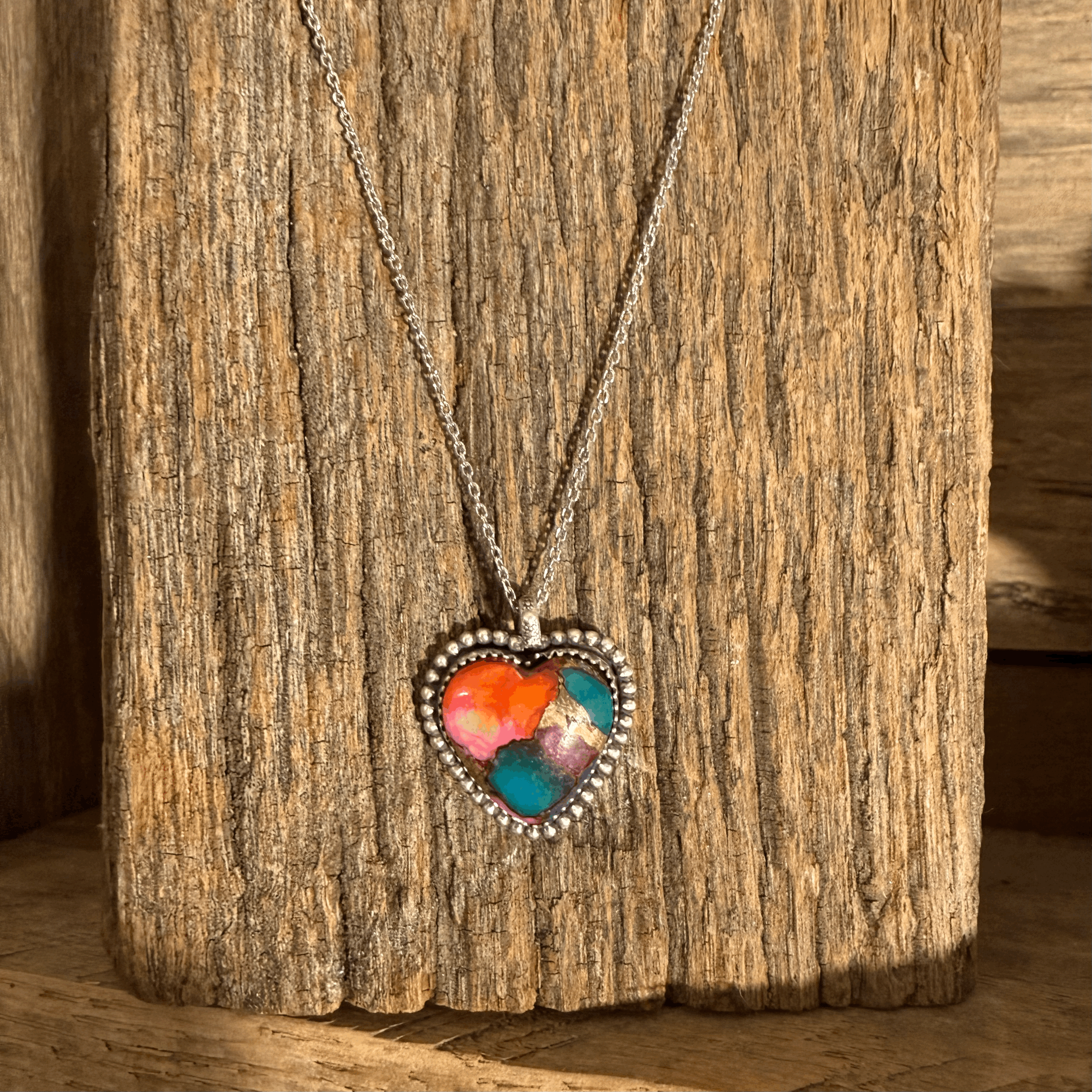 Pink Starbust Delicate Heart Necklace