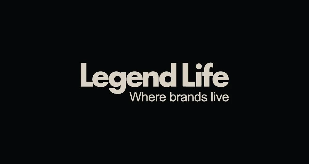 Black background with white text saying 'Legend Life' and smaller text below reading 'Where brands live'.