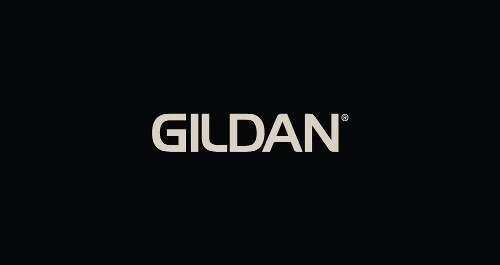 Gildan logo on a black background.