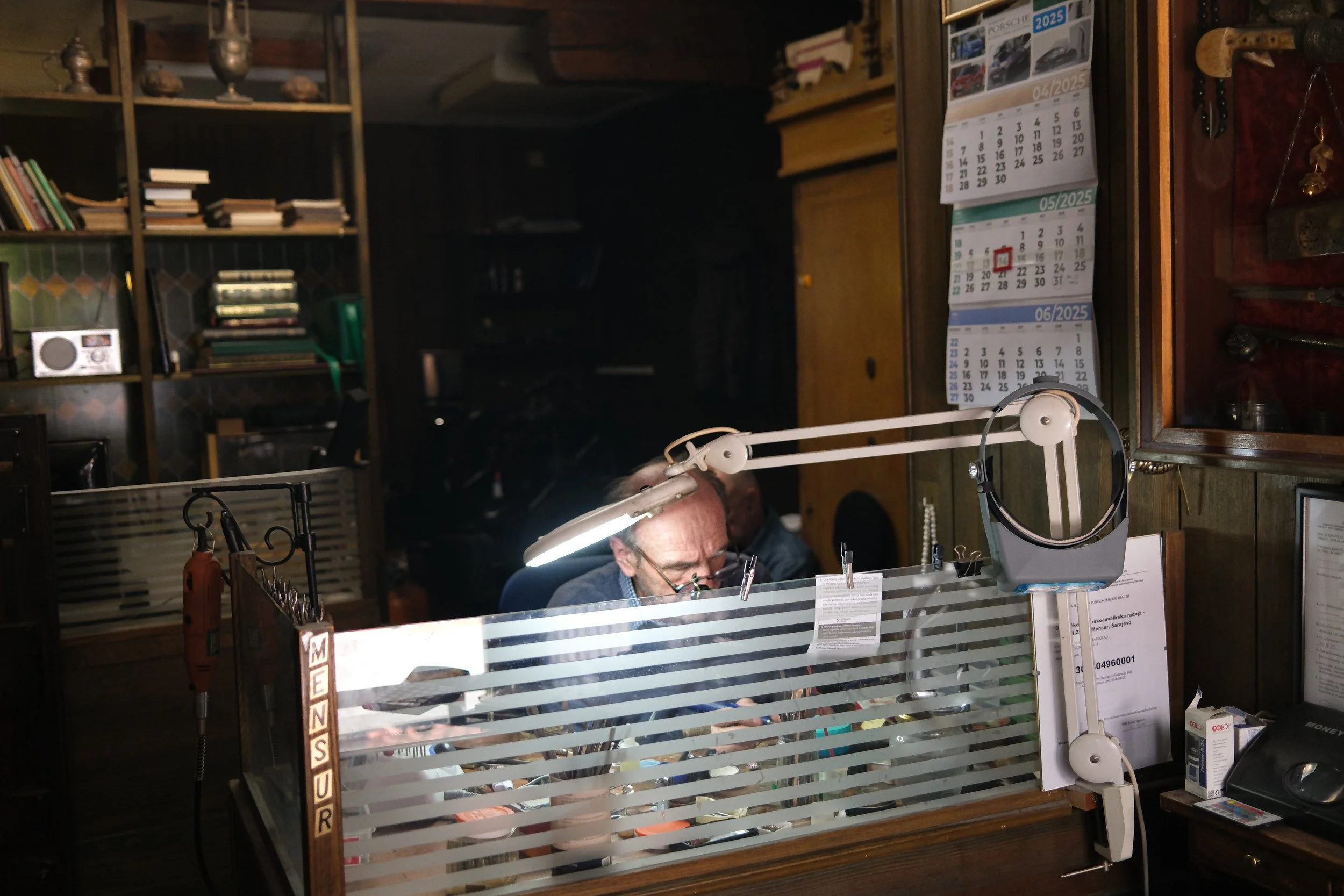 Meanwhile, Mensur Zlatar continues to watch the moon from the center of Sarajevo. He is the official keeper of the world’s only functioning lunar clock. Every week, he climbs the stairs to wind the mechanisms, as he has done for over 50 years, ensuri