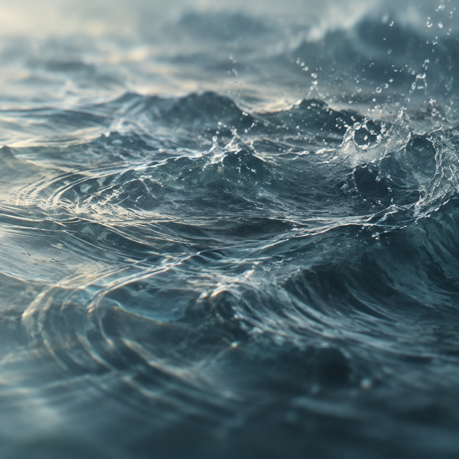 Turbulent overlapping water waves illustrating organizational complexity and disruption