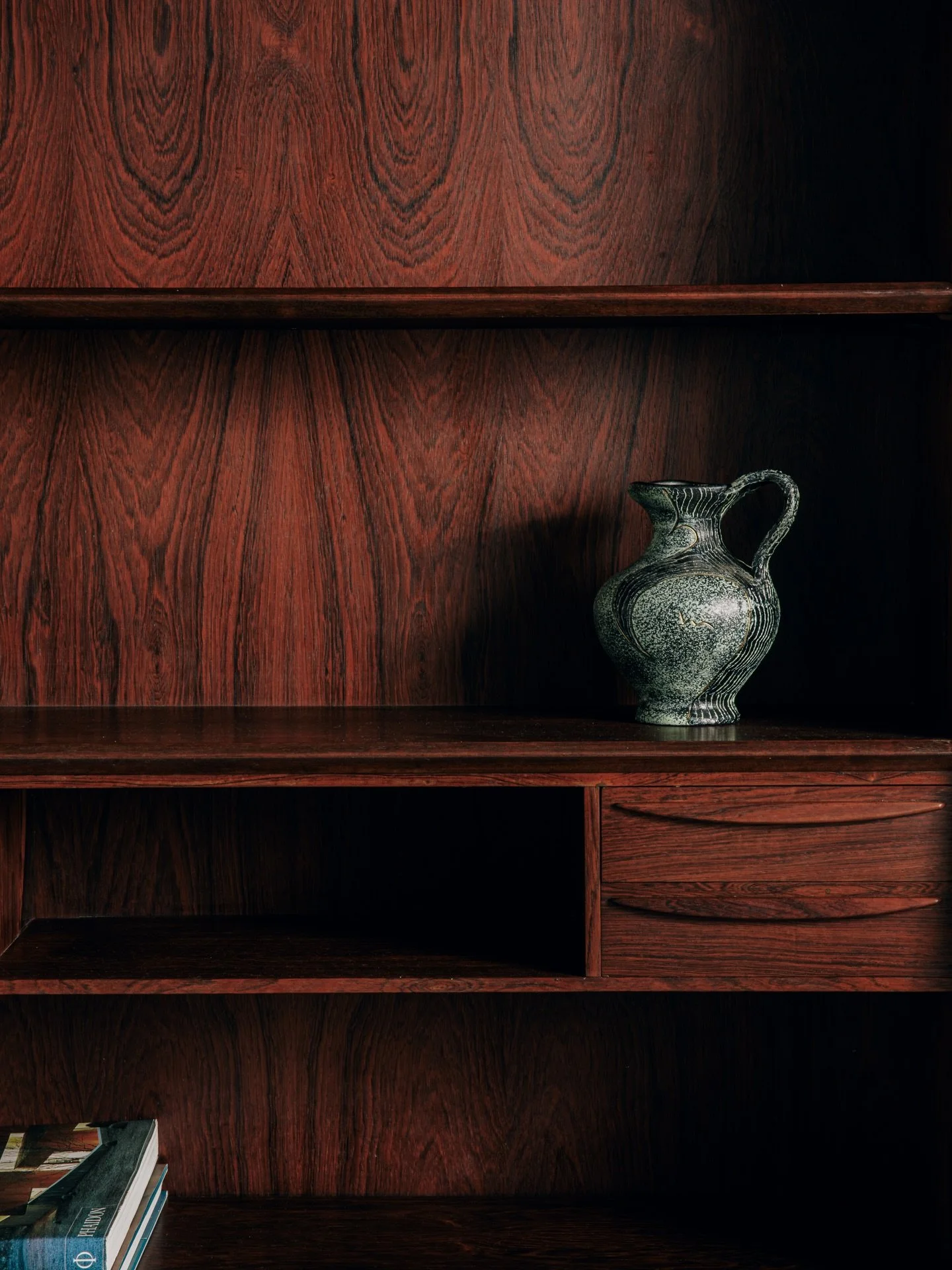 Now available online and in-store:

A devilishly handsome Danish bookcase secretary with a pull-out desktop, made in the 1960s. This clever beauty features expressive rosewood grain throughout. It&rsquo;s storage-efficient, with three drawers in the 