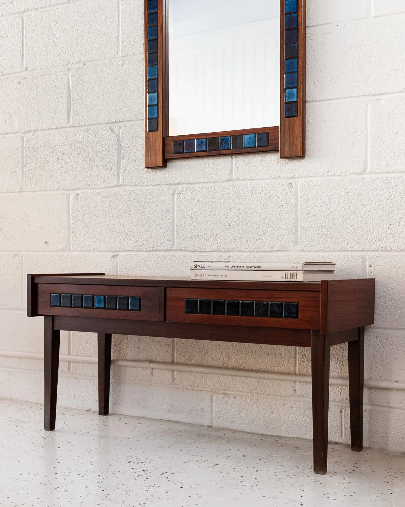 Tiled Rosewood Hall Console with Mirror