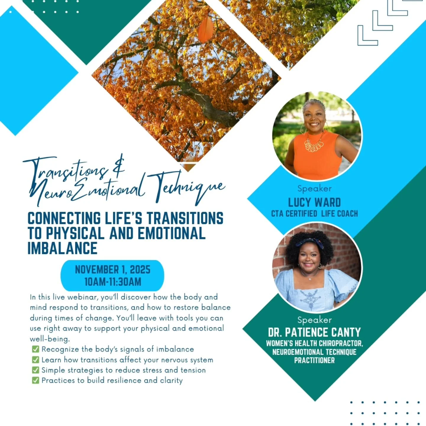 We’re going LIVE on Facebook and Instagram to chat about our upcoming Transitions + Neuroemotional Technique workshop! 
FACEBOOK Live TOMORROW, Thursday 10/16 12pm
INSTAGRAM Live Thursday, 10/30 12pm
Join us as we explore how life’s big