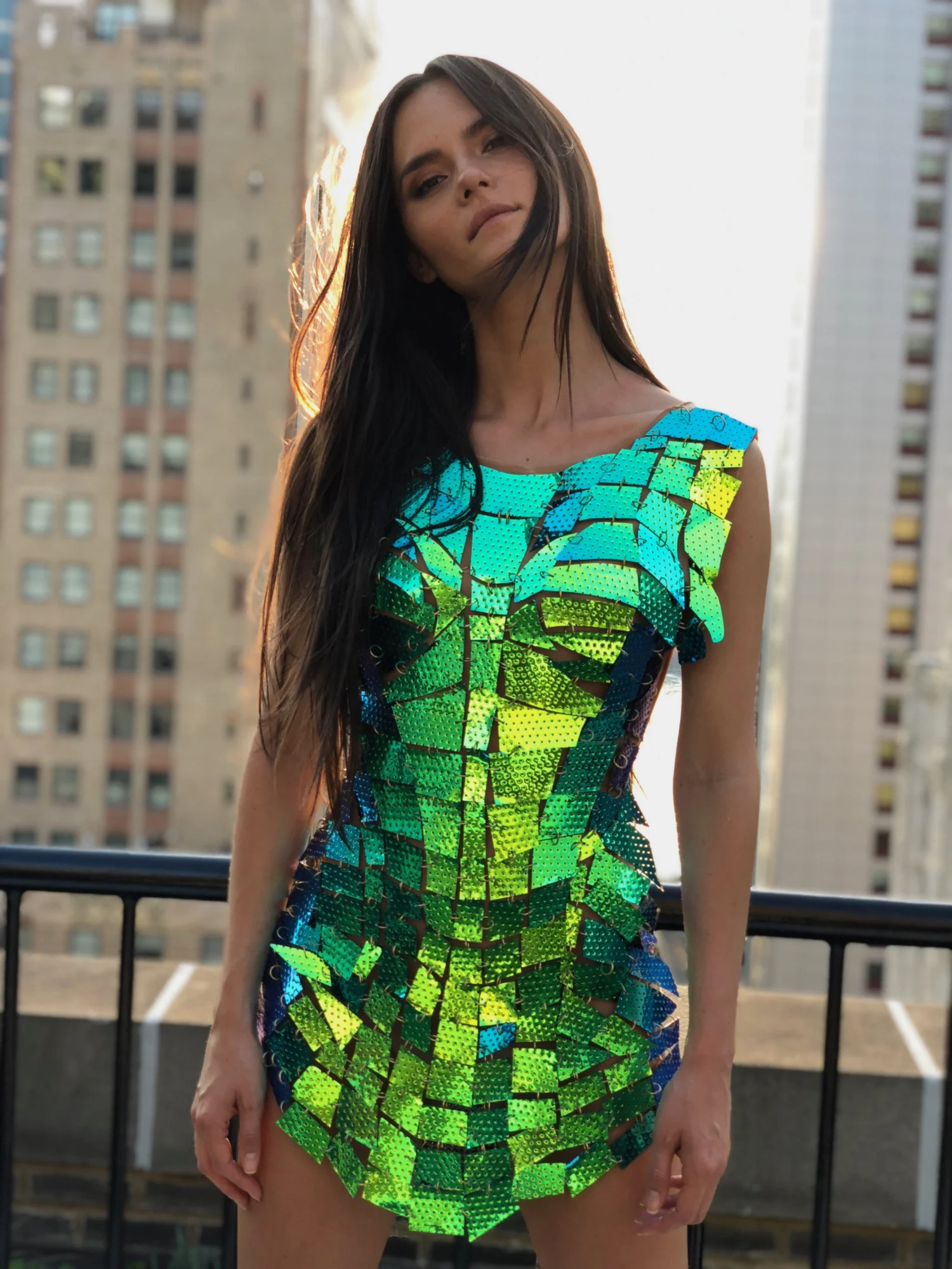 green scale dress Prosperina Tate Scallop Mini Shift Dress In Grass Green main image 1