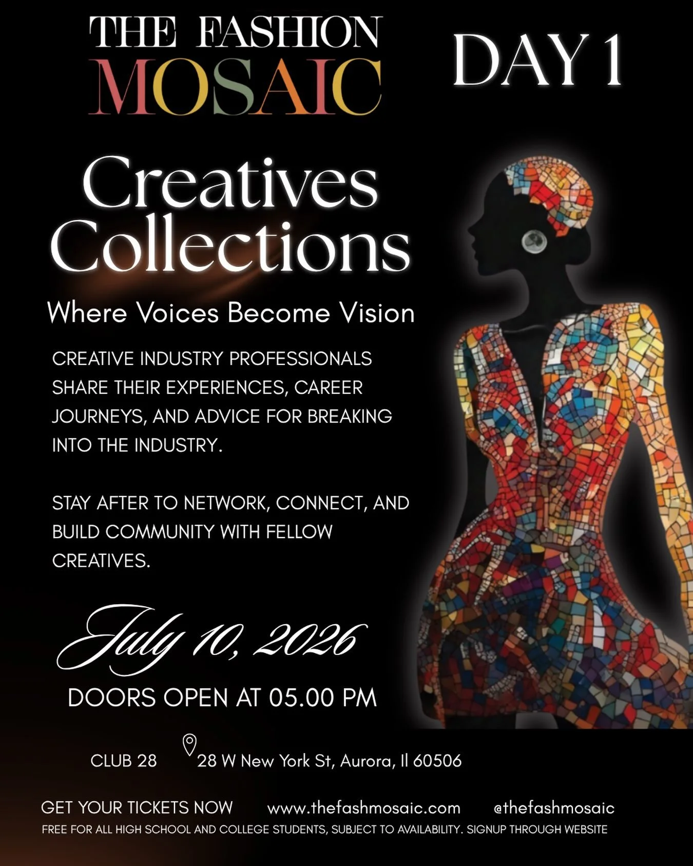🔥 Day One Starts Here!

We&rsquo;re kicking off the 2026 Fashion Mosaic with a powerful panel of industry experts ready to share their knowledge, experiences, and strategies for success.

Come ready to learn, ask questions, network, and be inspired 
