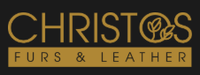 Logo for Christos Furs & Leather in gold lettering on a black background