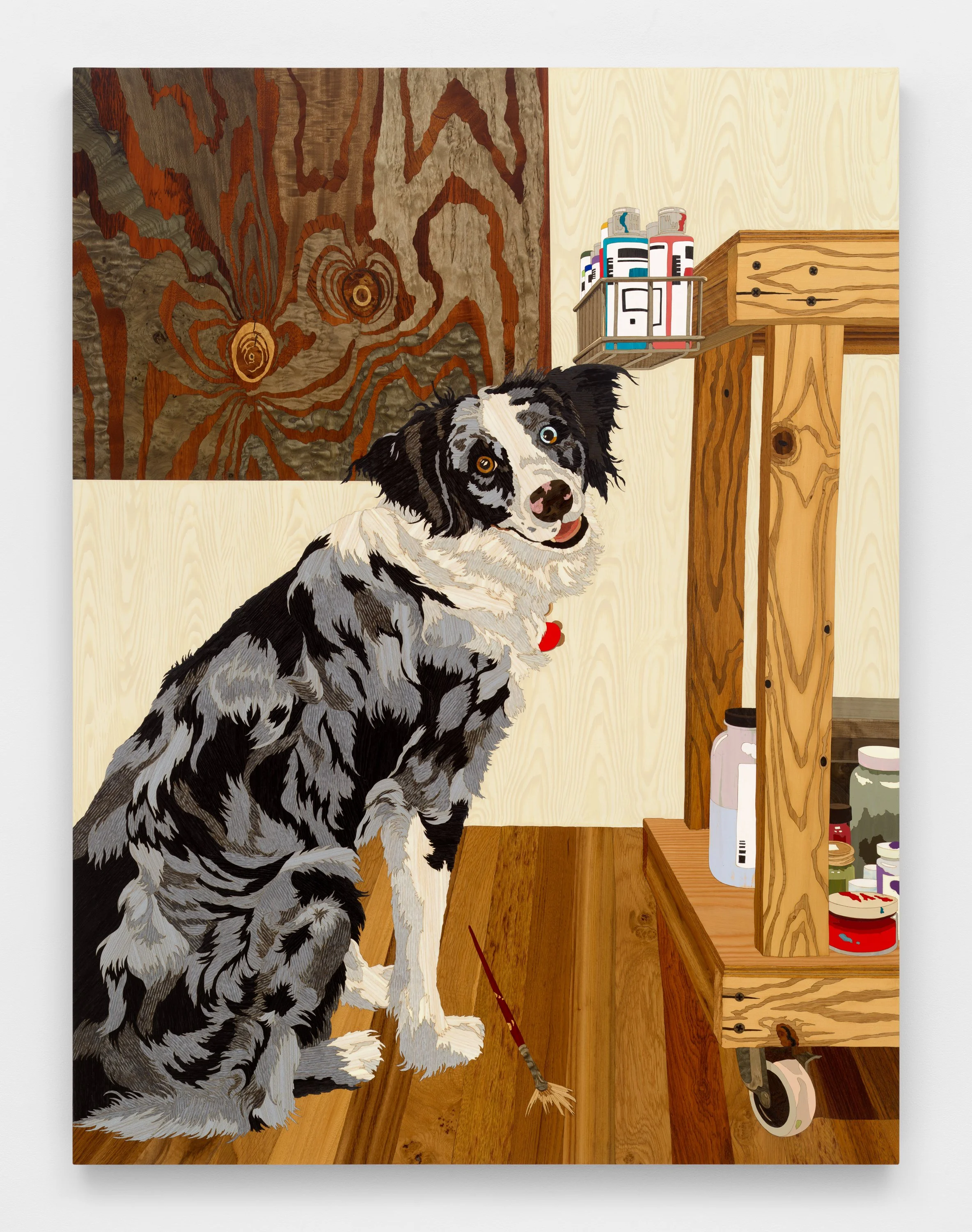 Alison Elizabeth Taylor  
  A Cat Person's Studio Dog    
Marquetry hybrid on panel  
42 x 56 inches  
2024