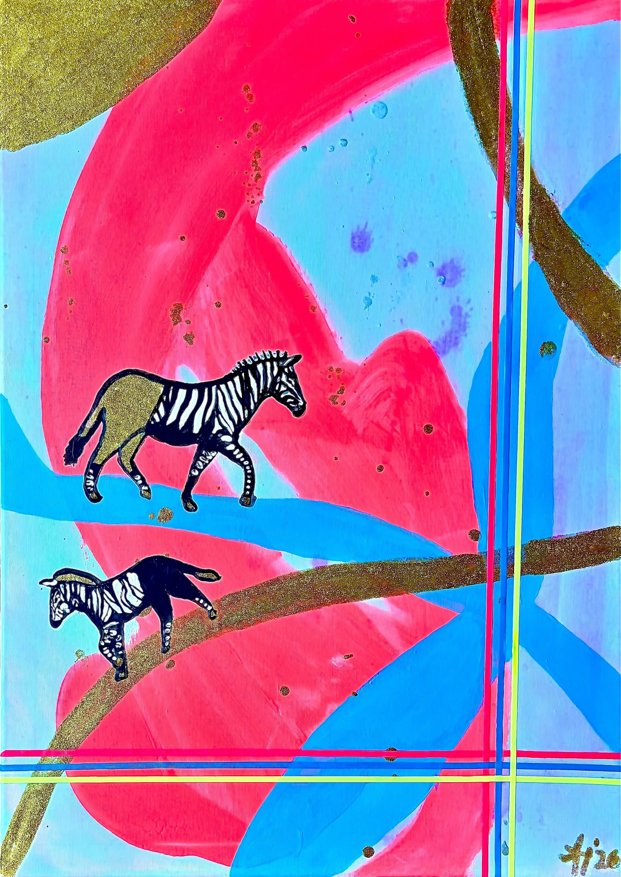 “Abstract Zoo III – Zebras”, 50×70 cm, mixed media.