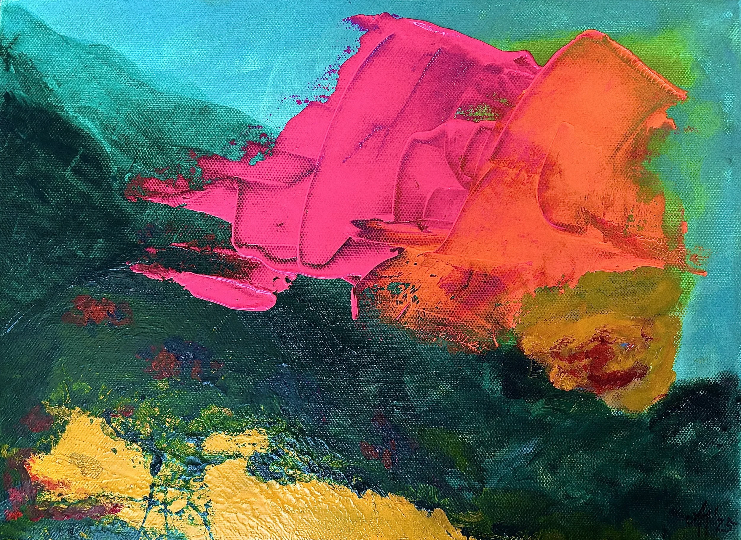„Neon Landscape 1“, 40x30cm, mixed media.