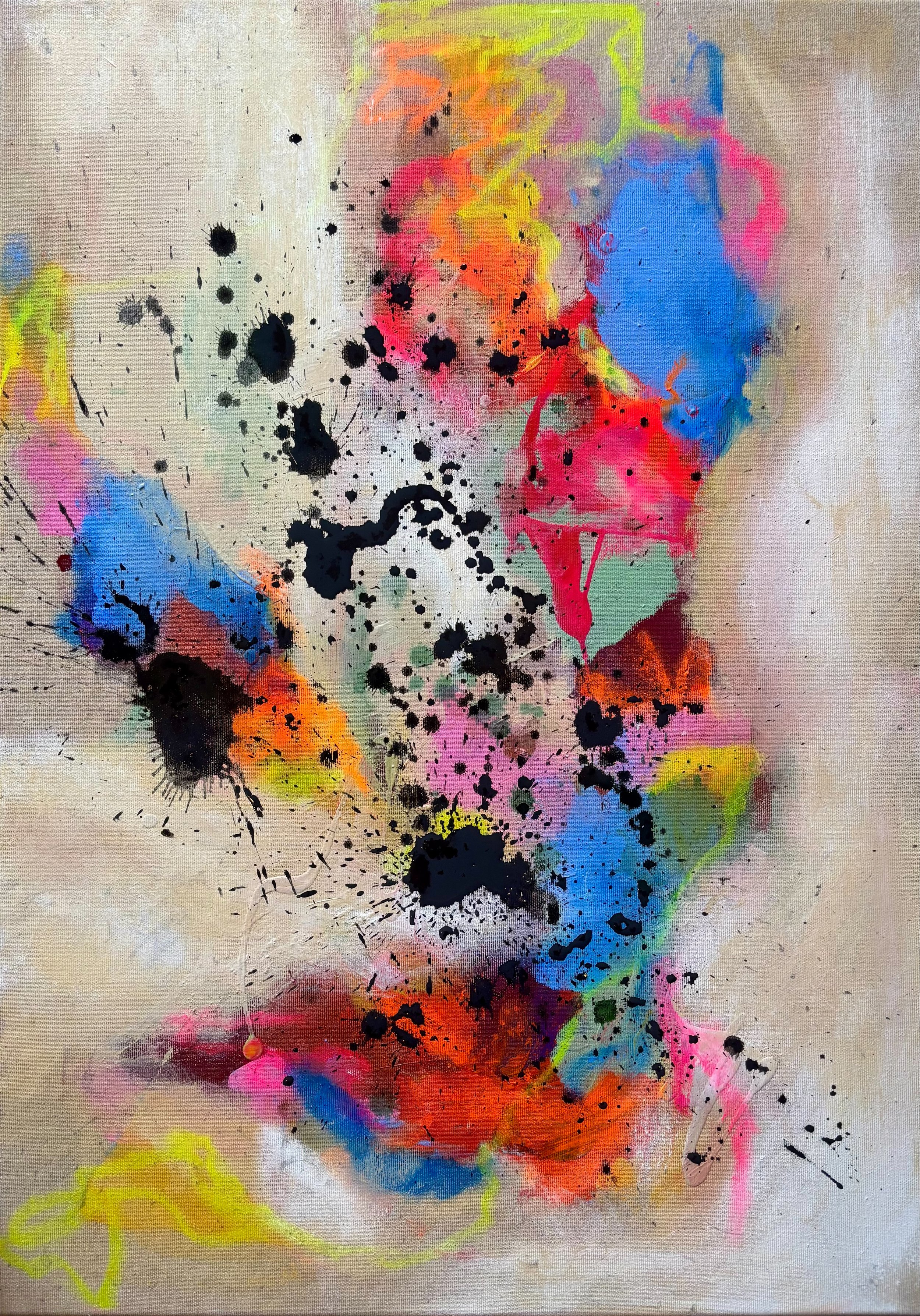 “What breaks through”, 50x70 cm, mixed media on raw canvas.