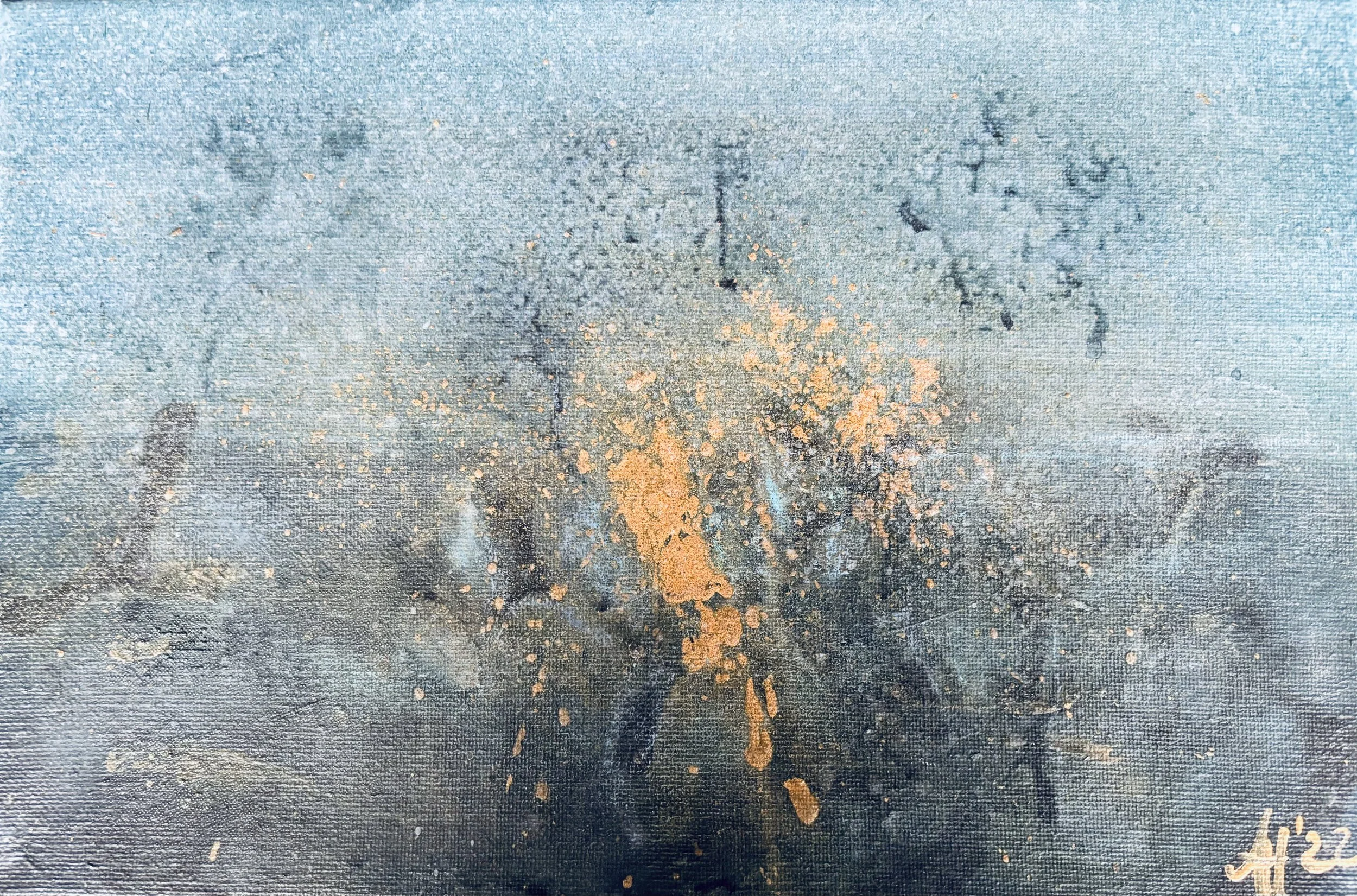 „Golden Splash On Blue 2“, 30x20cm, acrylic on canvas.