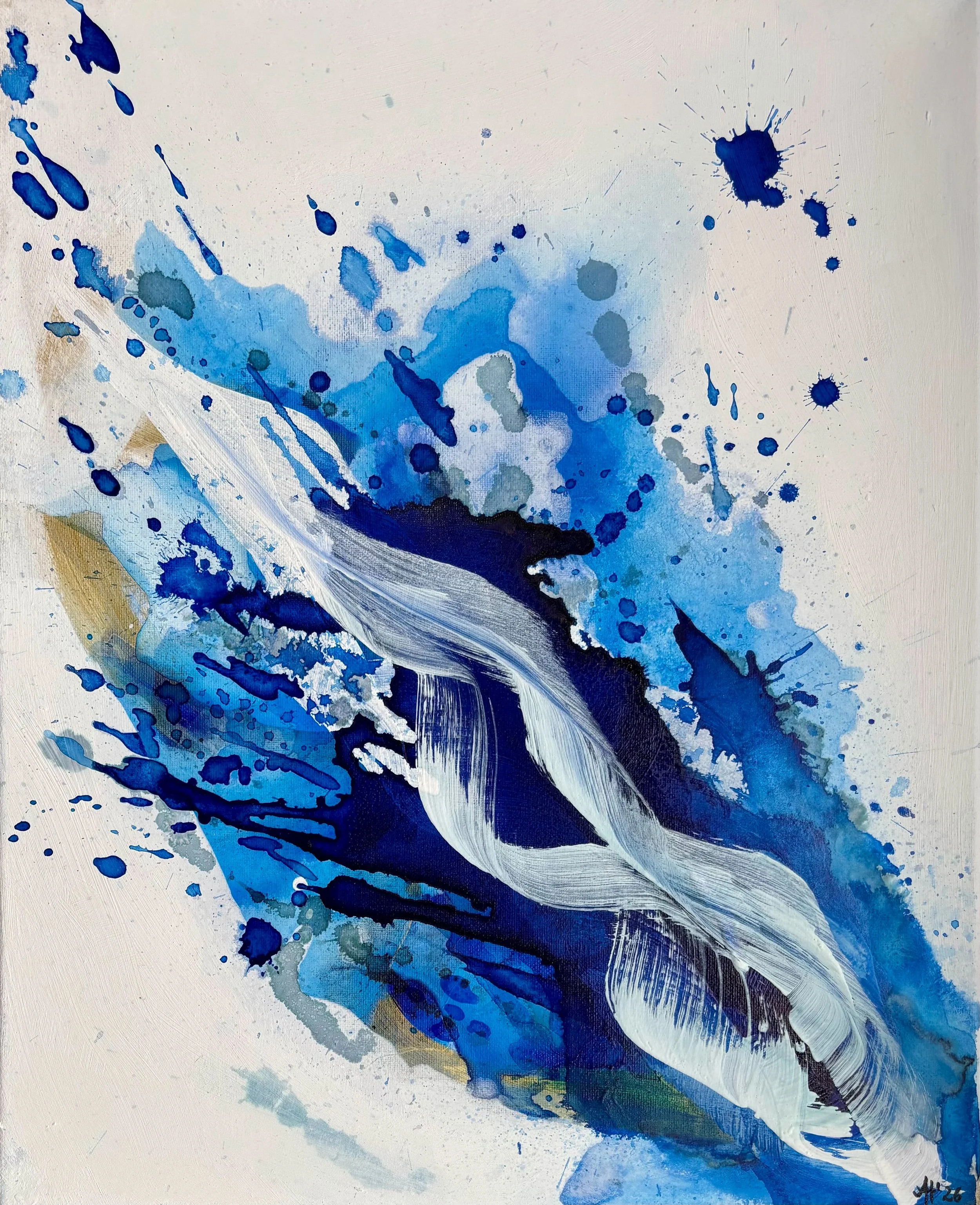 „Within Water“, 40x50 cm, mixed media, 600 € + shipping. Currently on view. Available upon request.