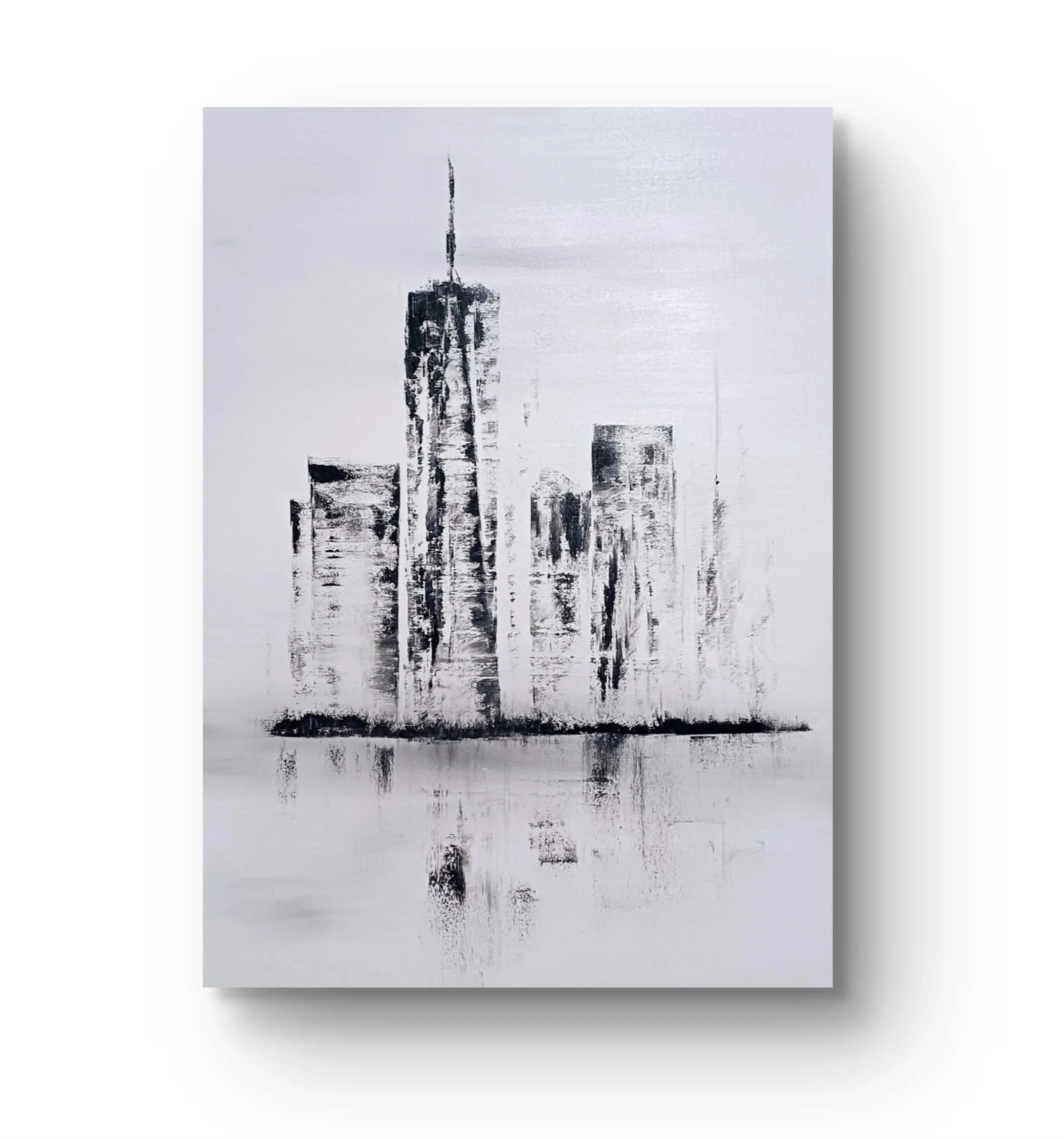 Skyline Spachteltechnik, Acrylbild der New Yorker Skyline, inspiriert vom One World Trade Center.