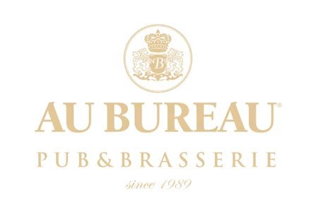 Logo de "Au Bureau", un pub et brasserie, avec un motif de couronne et un monogramme, mentionnant "since 1989".
